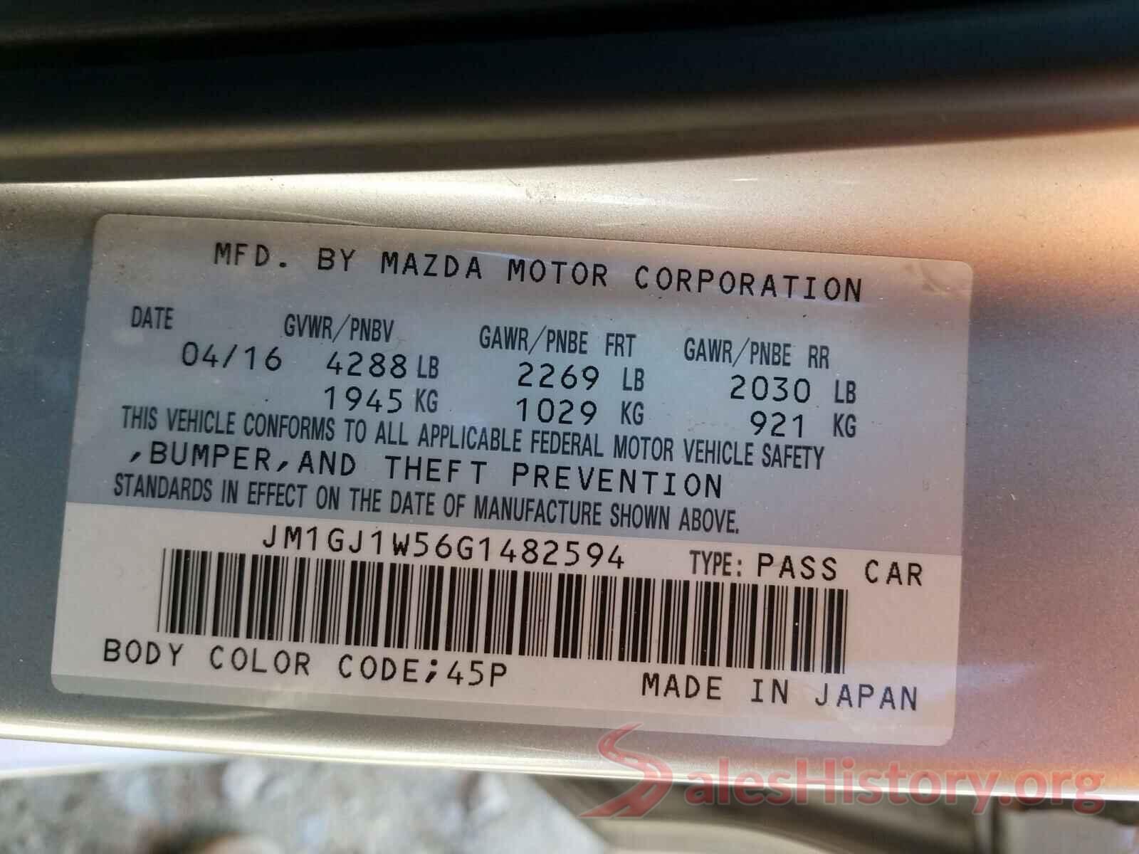 JM1GJ1W56G1482594 2016 MAZDA 6