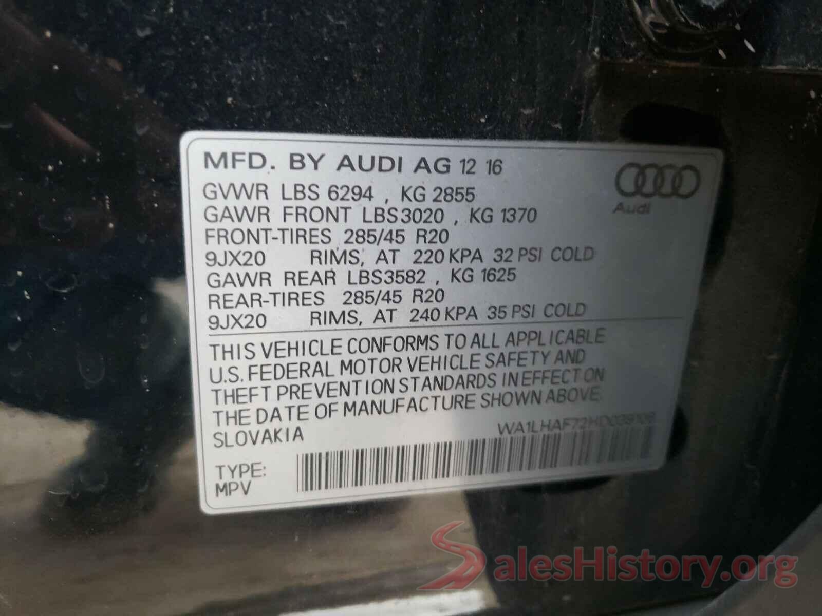 WA1LHAF72HD039106 2017 AUDI Q7