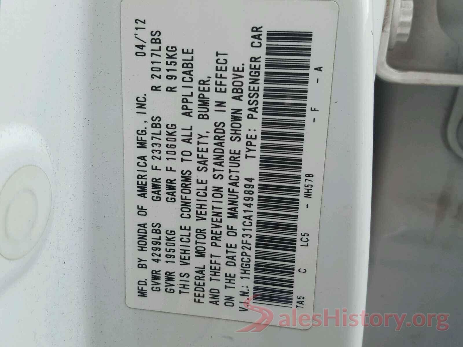 5NPEL4JA0LH043708 2012 HONDA ACCORD