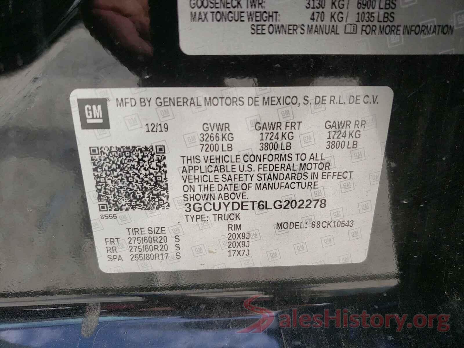 3GCUYDET6LG202278 2020 CHEVROLET SILVERADO