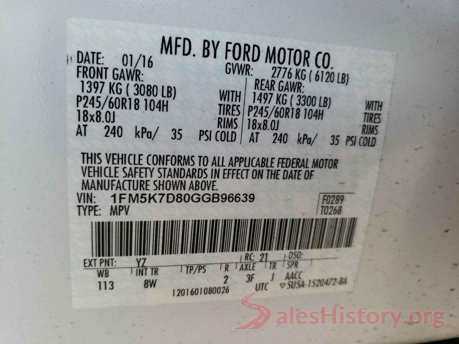 1FM5K7D80GGB96639 2016 FORD EXPLORER