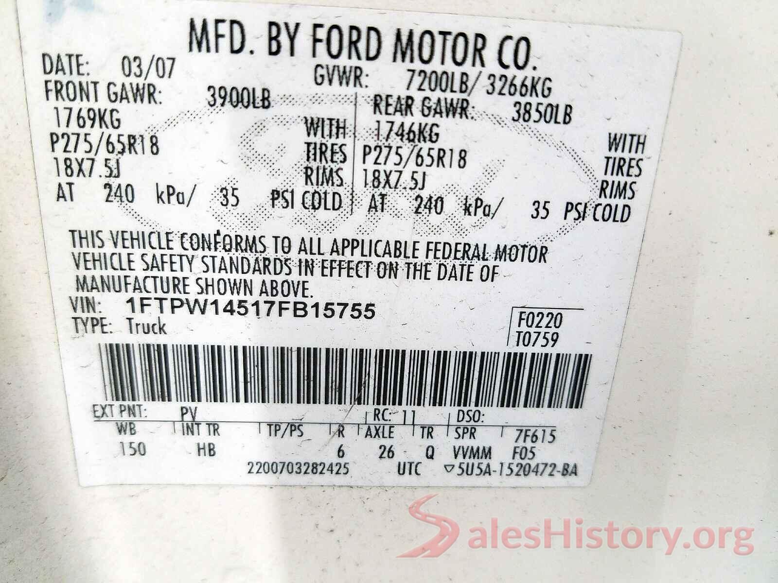 3MVDMBDM2MM237749 2007 FORD F150