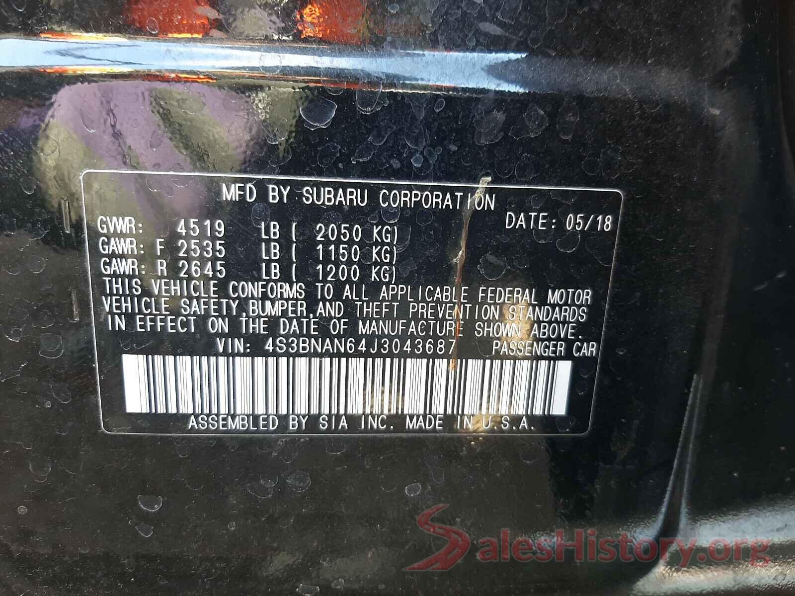 4S3BNAN64J3043687 2018 SUBARU LEGACY