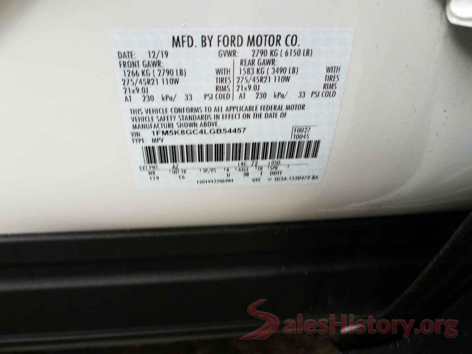 1FM5K8GC4LGB54457 2020 FORD EXPLORER