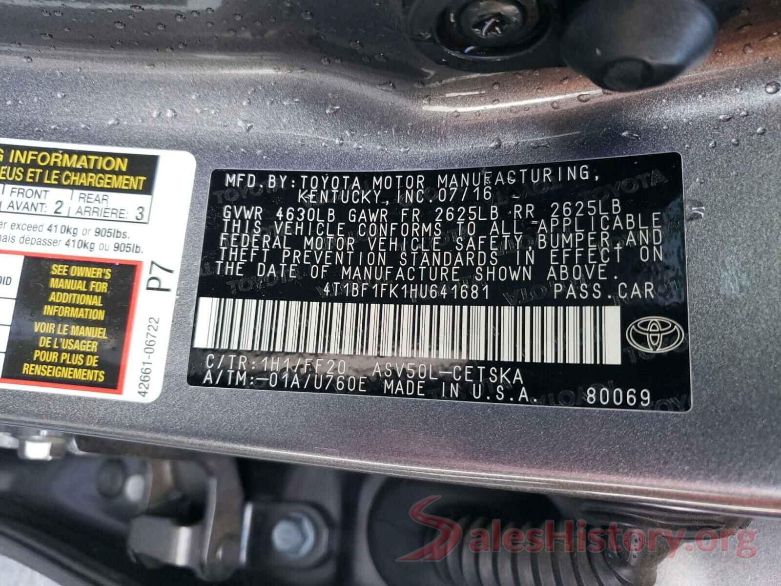 4T1BF1FK1HU641681 2017 TOYOTA CAMRY