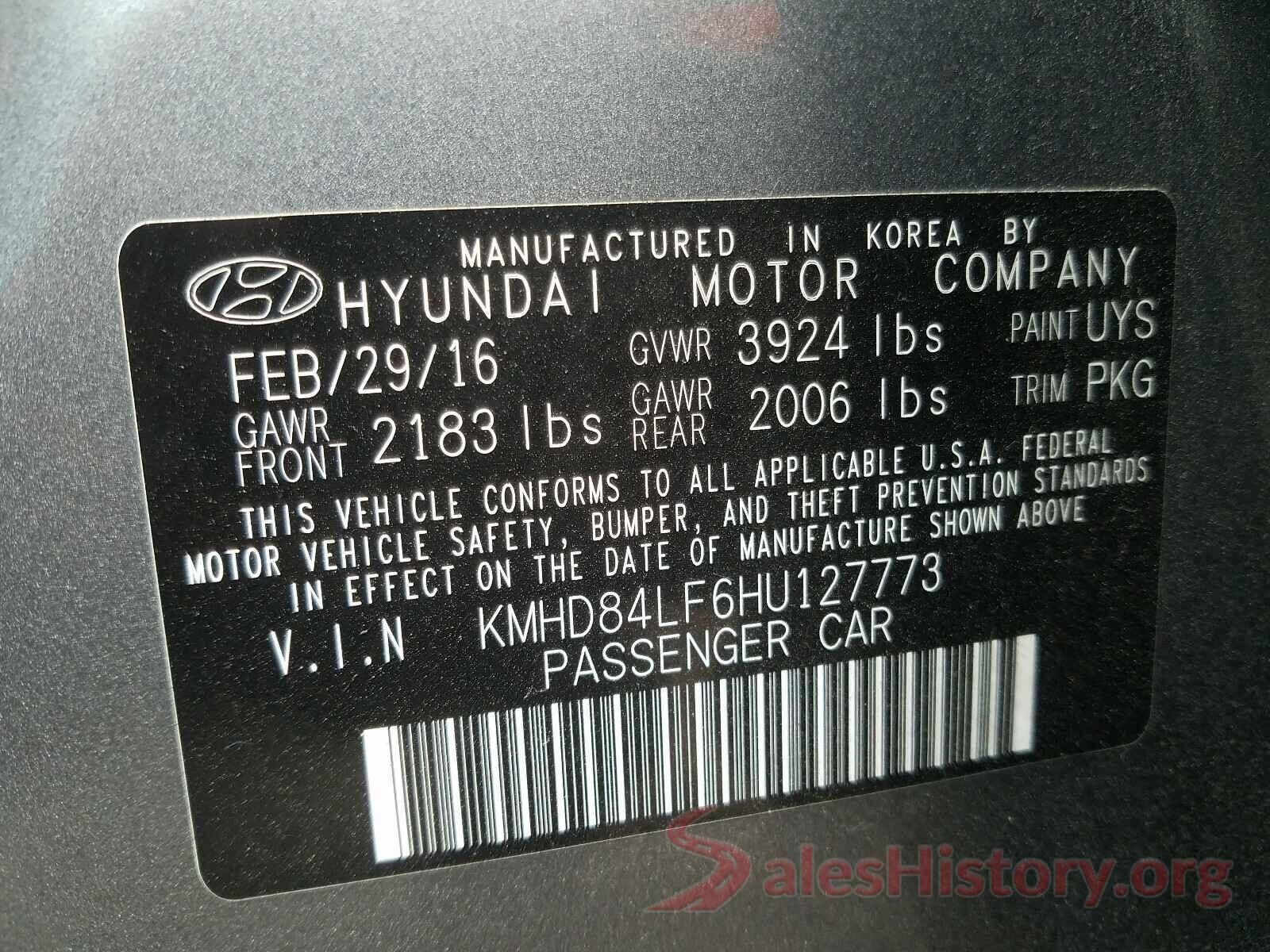 KMHD84LF6HU127773 2017 HYUNDAI ELANTRA