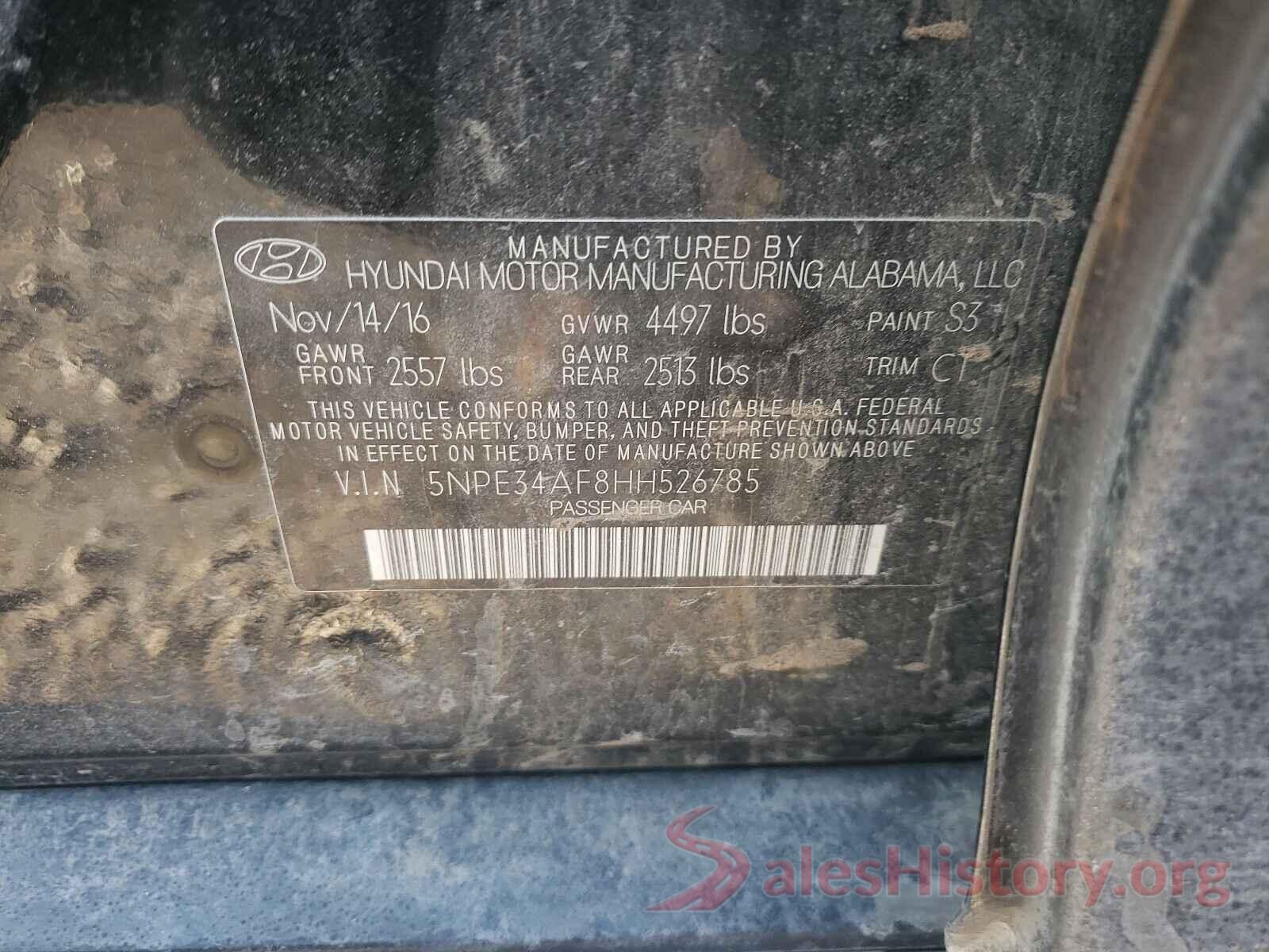 5NPE34AF8HH526785 2017 HYUNDAI SONATA