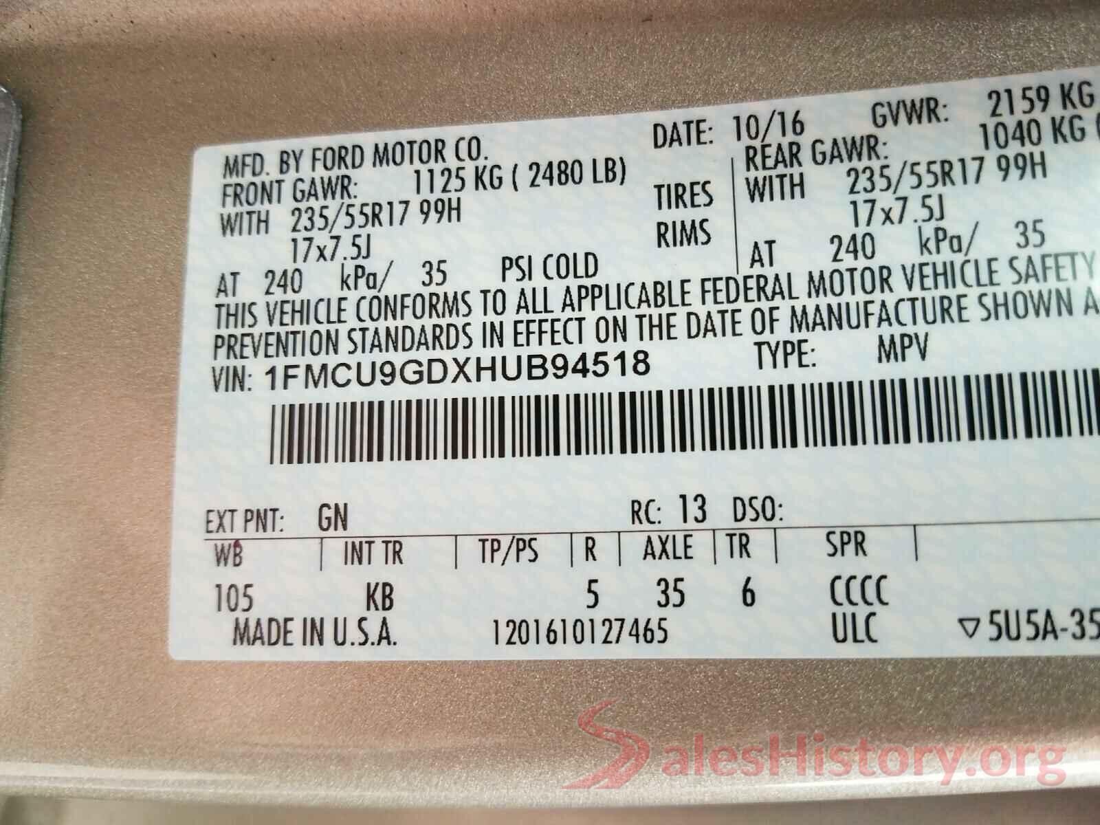 1FMCU9GDXHUB94518 2017 FORD ESCAPE