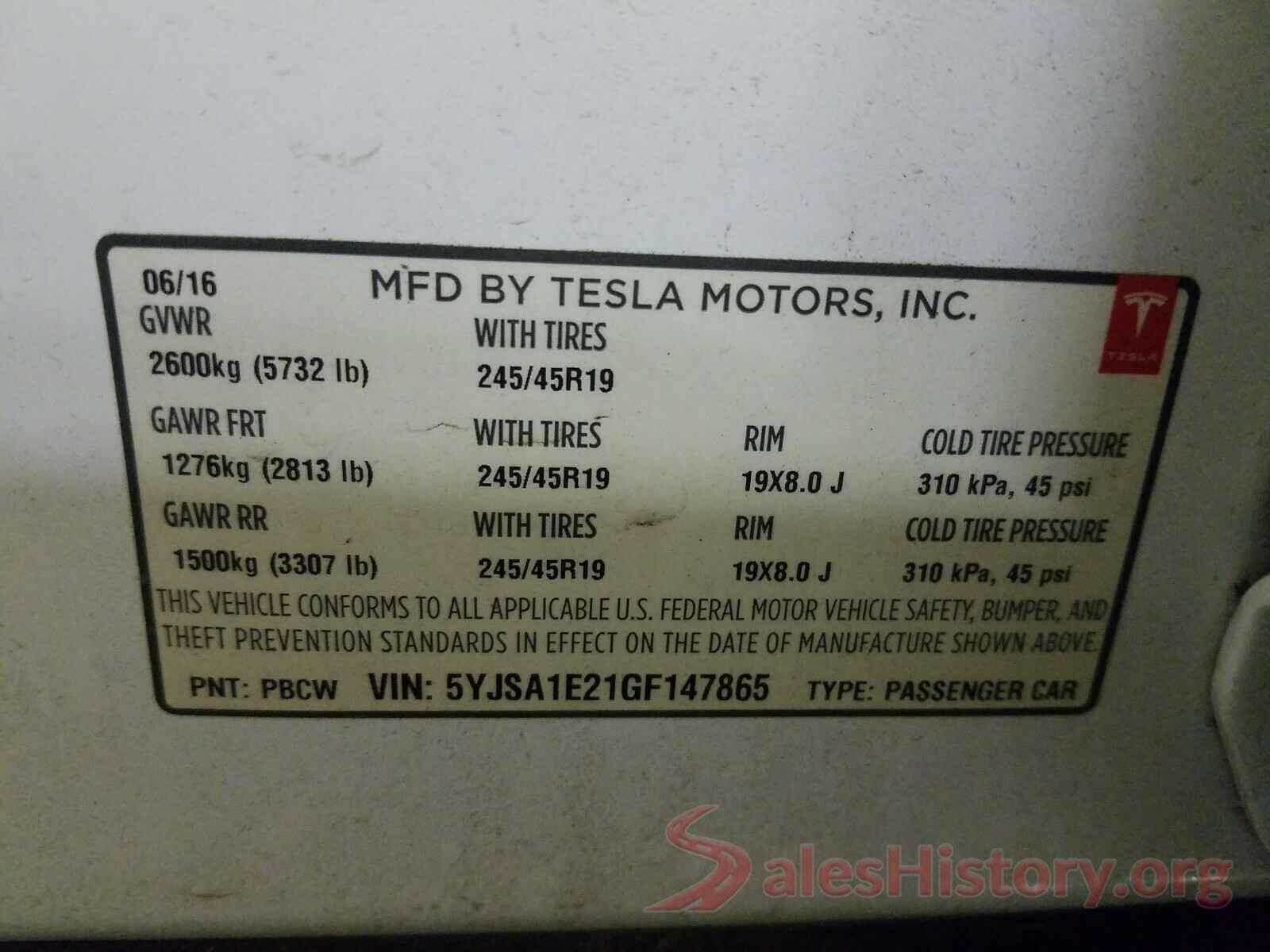 5YJSA1E21GF147865 2016 TESLA MODEL S