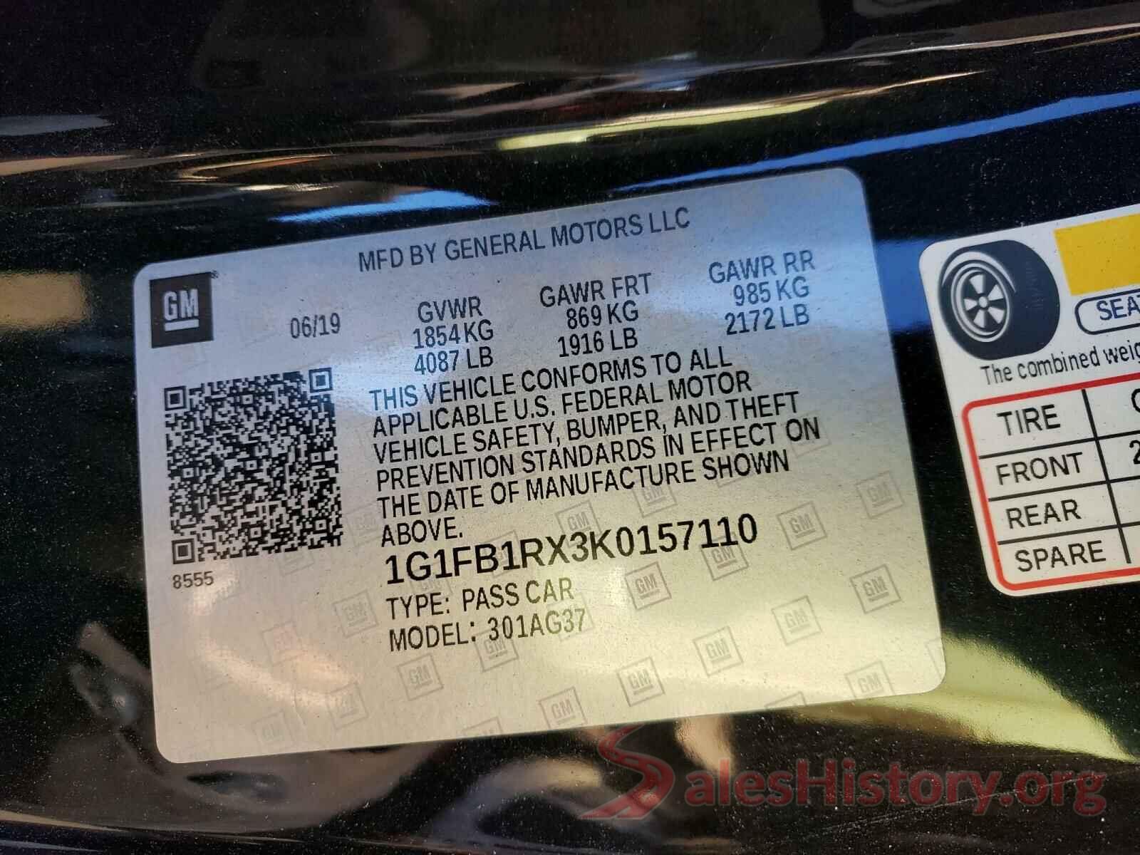 1G1FB1RX3K0157110 2019 CHEVROLET CAMARO