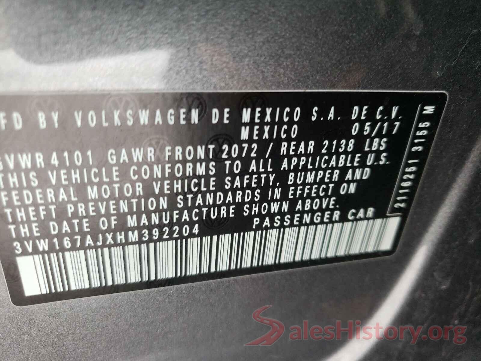 3VW167AJXHM392204 2017 VOLKSWAGEN JETTA