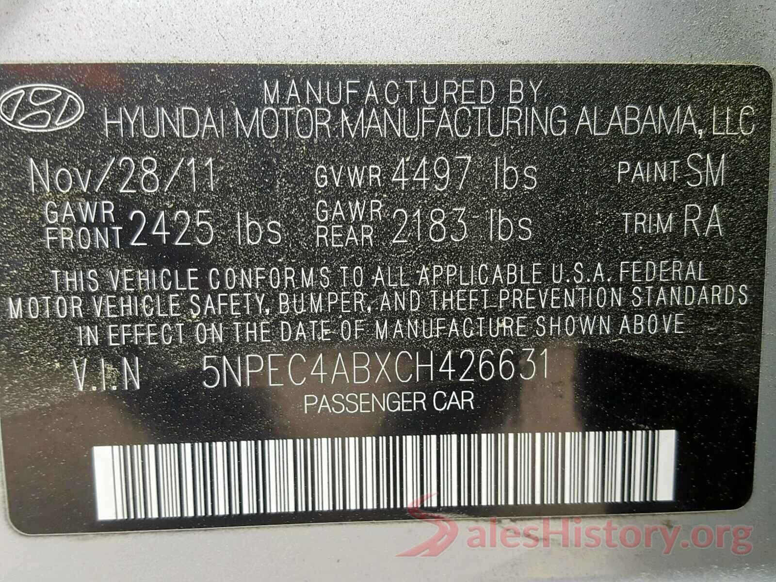 4T1G11AK4LU392135 2012 HYUNDAI SONATA