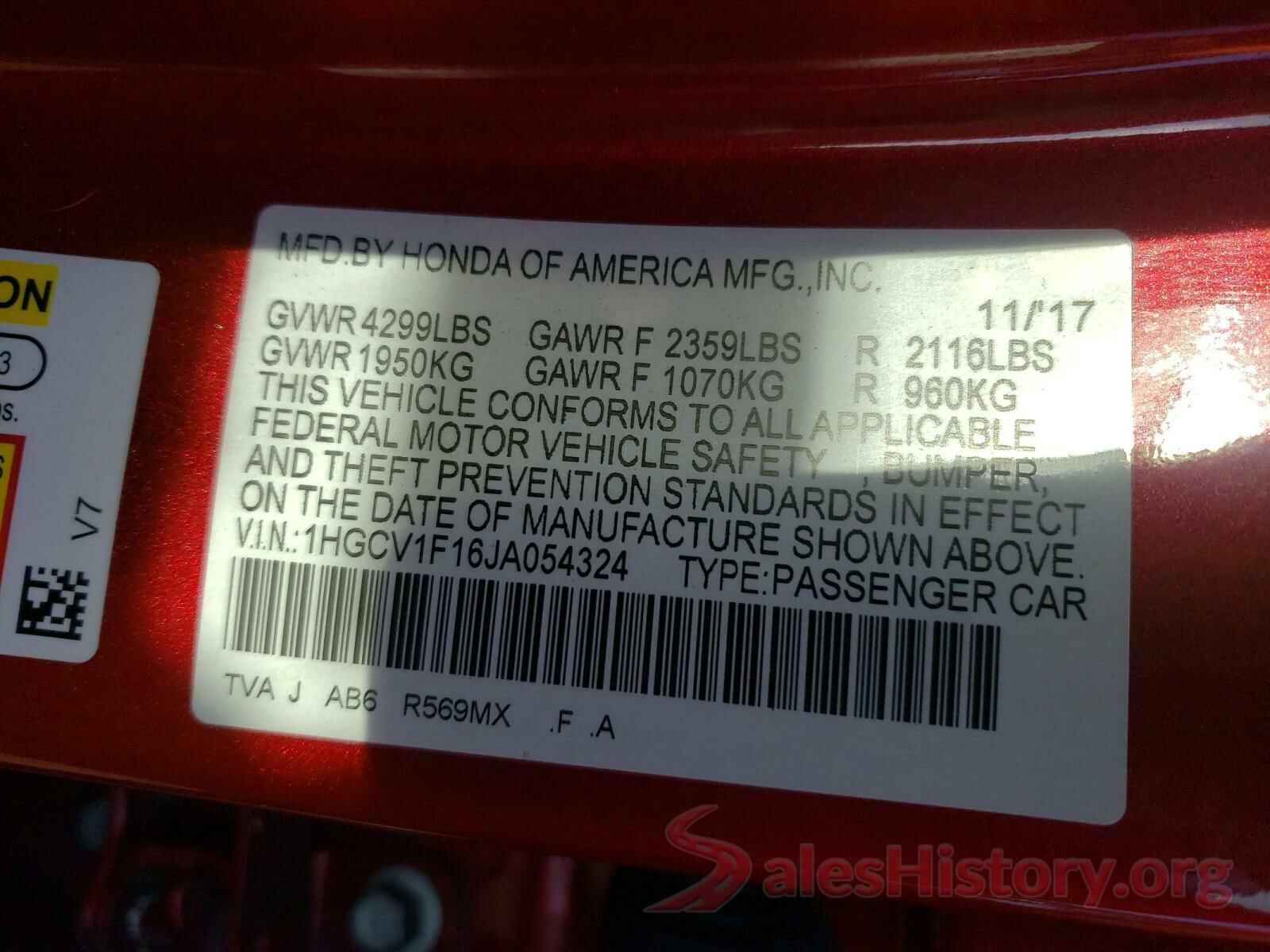 1HGCV1F16JA054324 2018 HONDA ACCORD