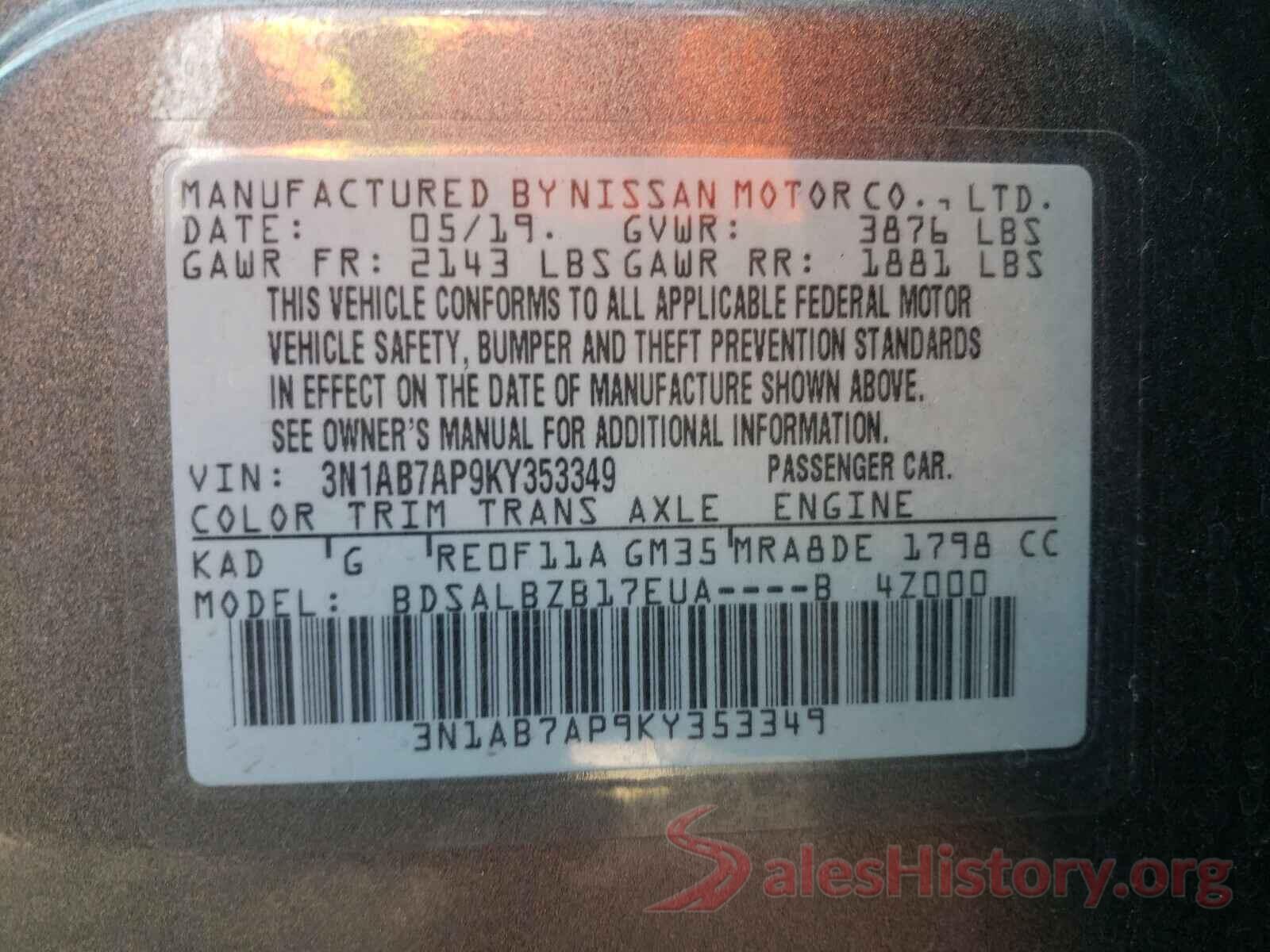 3N1AB7AP9KY353349 2019 NISSAN SENTRA