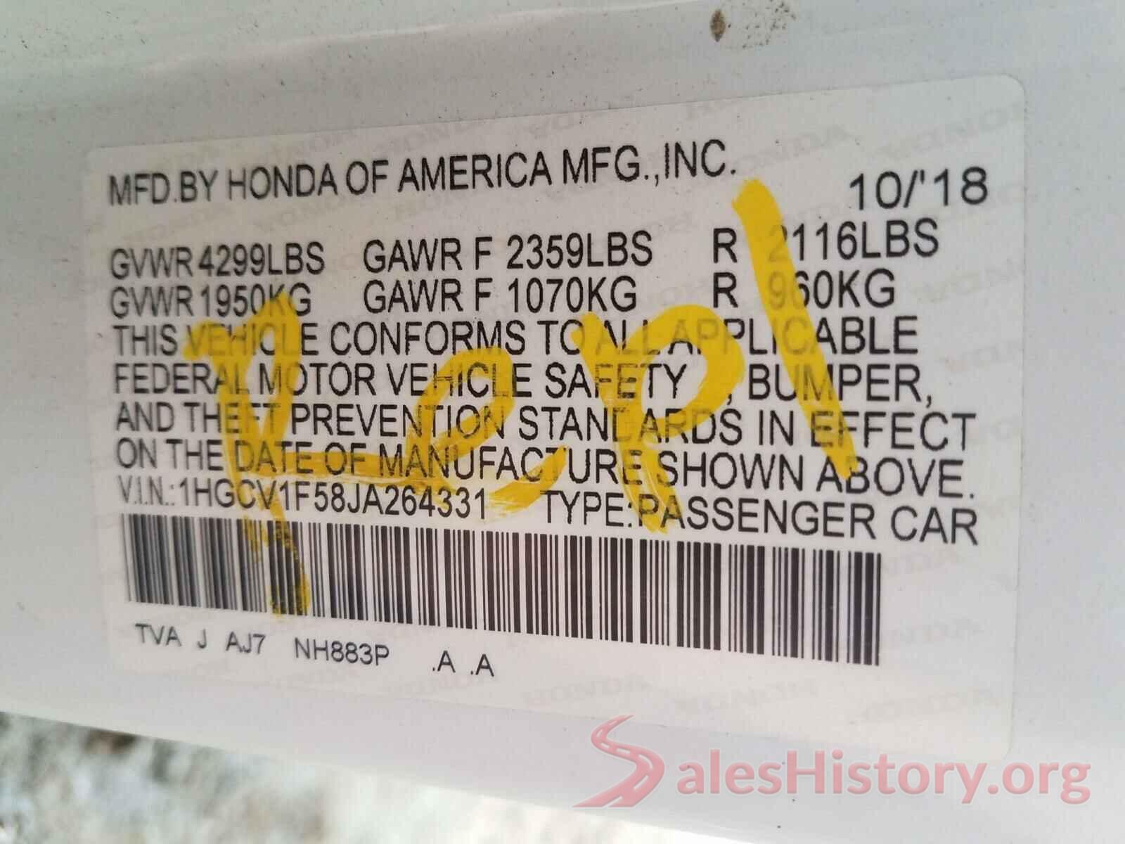 1HGCV1F58JA264331 2018 HONDA ACCORD