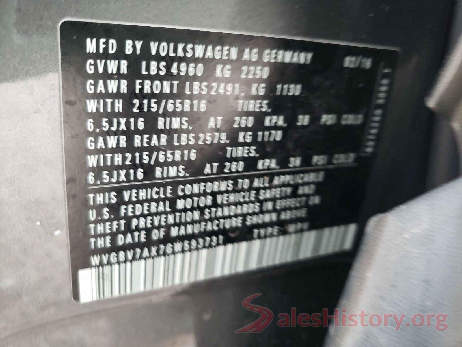 WVGBV7AX7GW593731 2016 VOLKSWAGEN TIGUAN