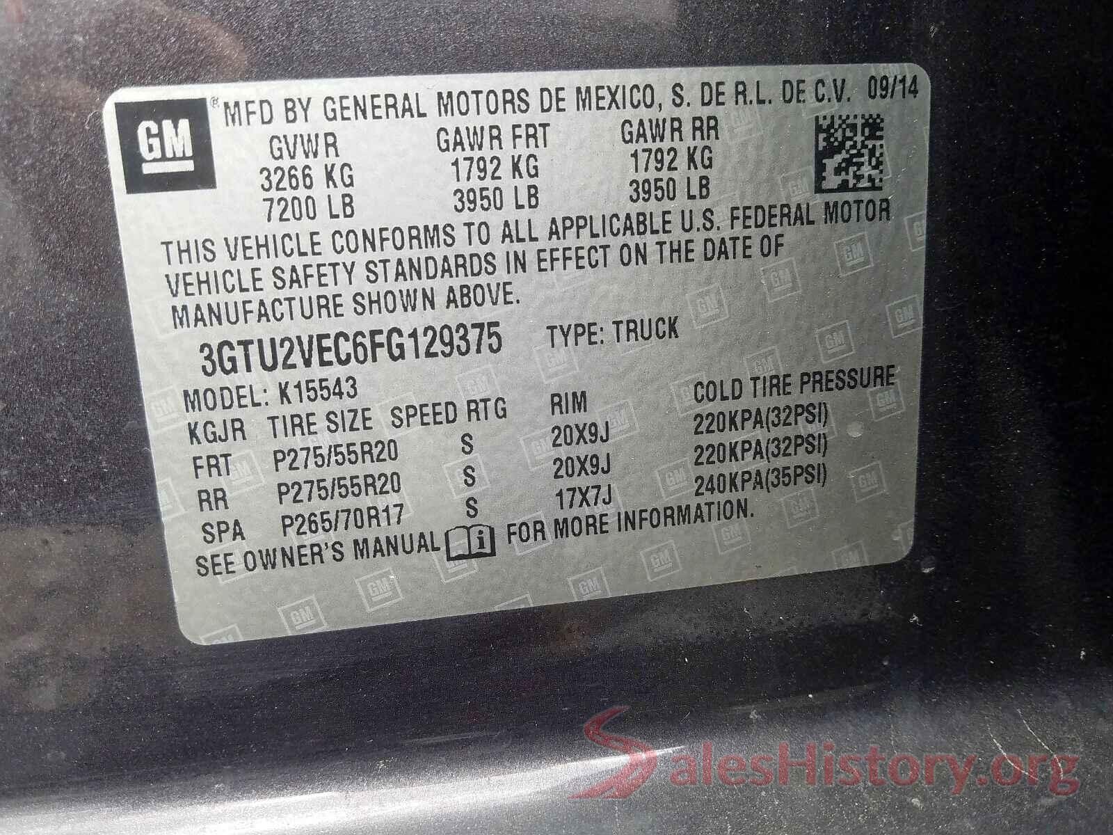 5XXGT4L37JG259278 2015 GMC SIERRA