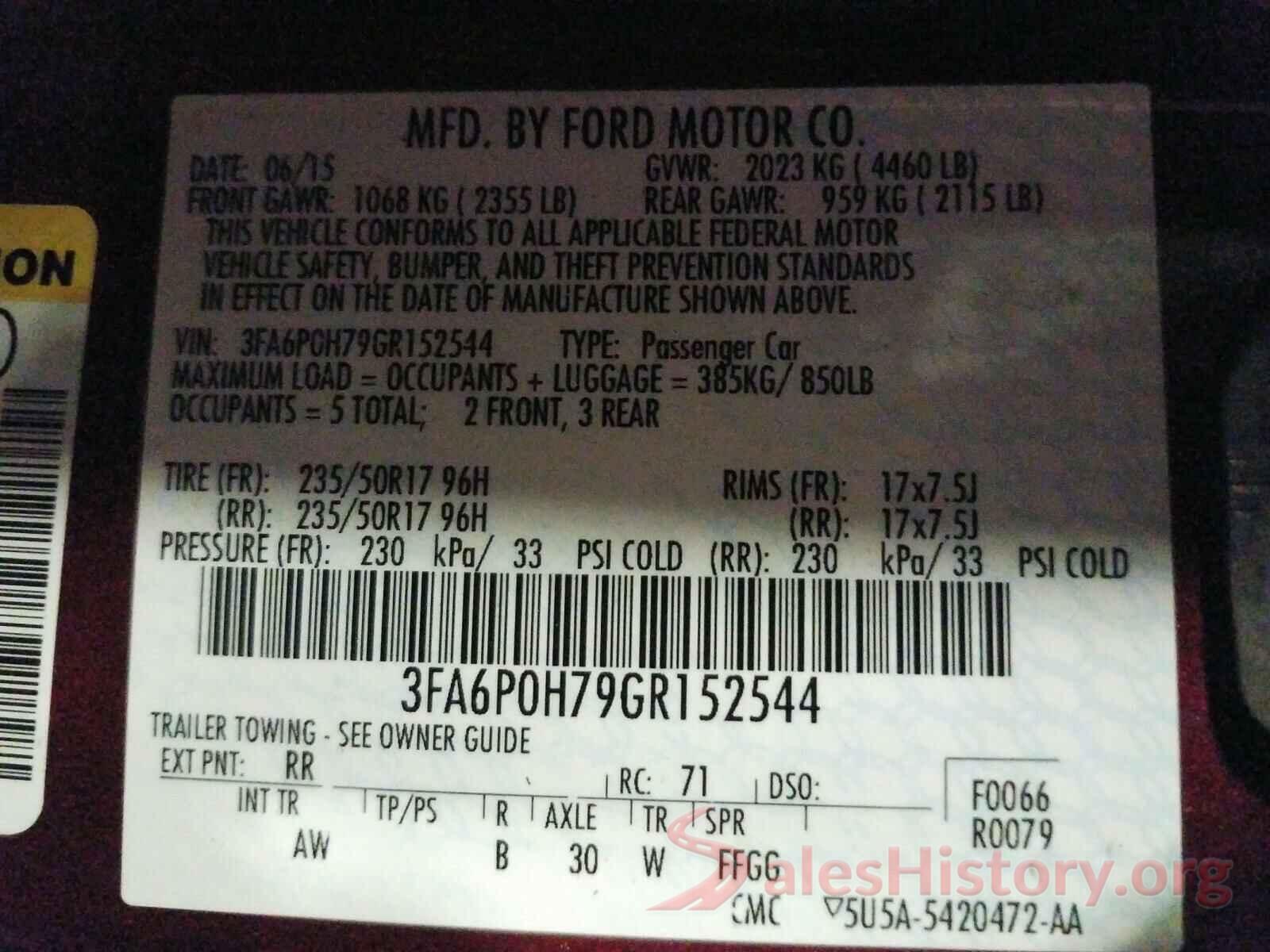 3FA6P0H79GR152544 2016 FORD FUSION