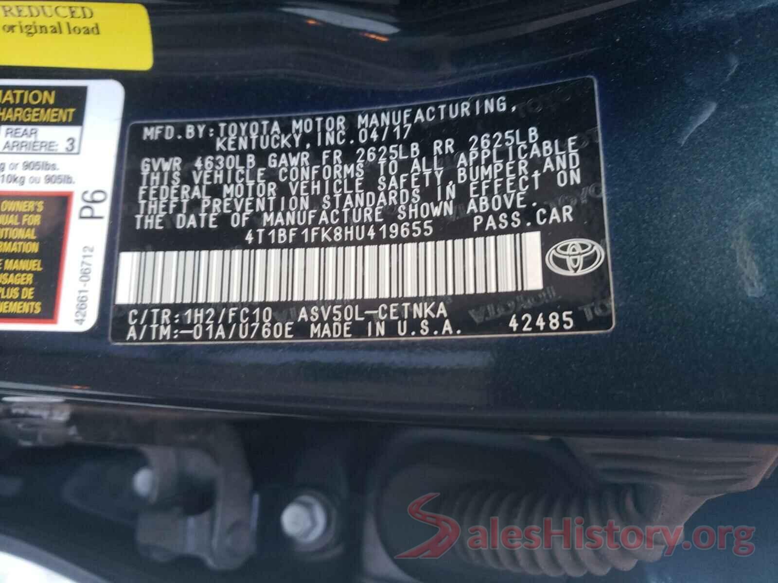 4T1BF1FK8HU419655 2017 TOYOTA CAMRY