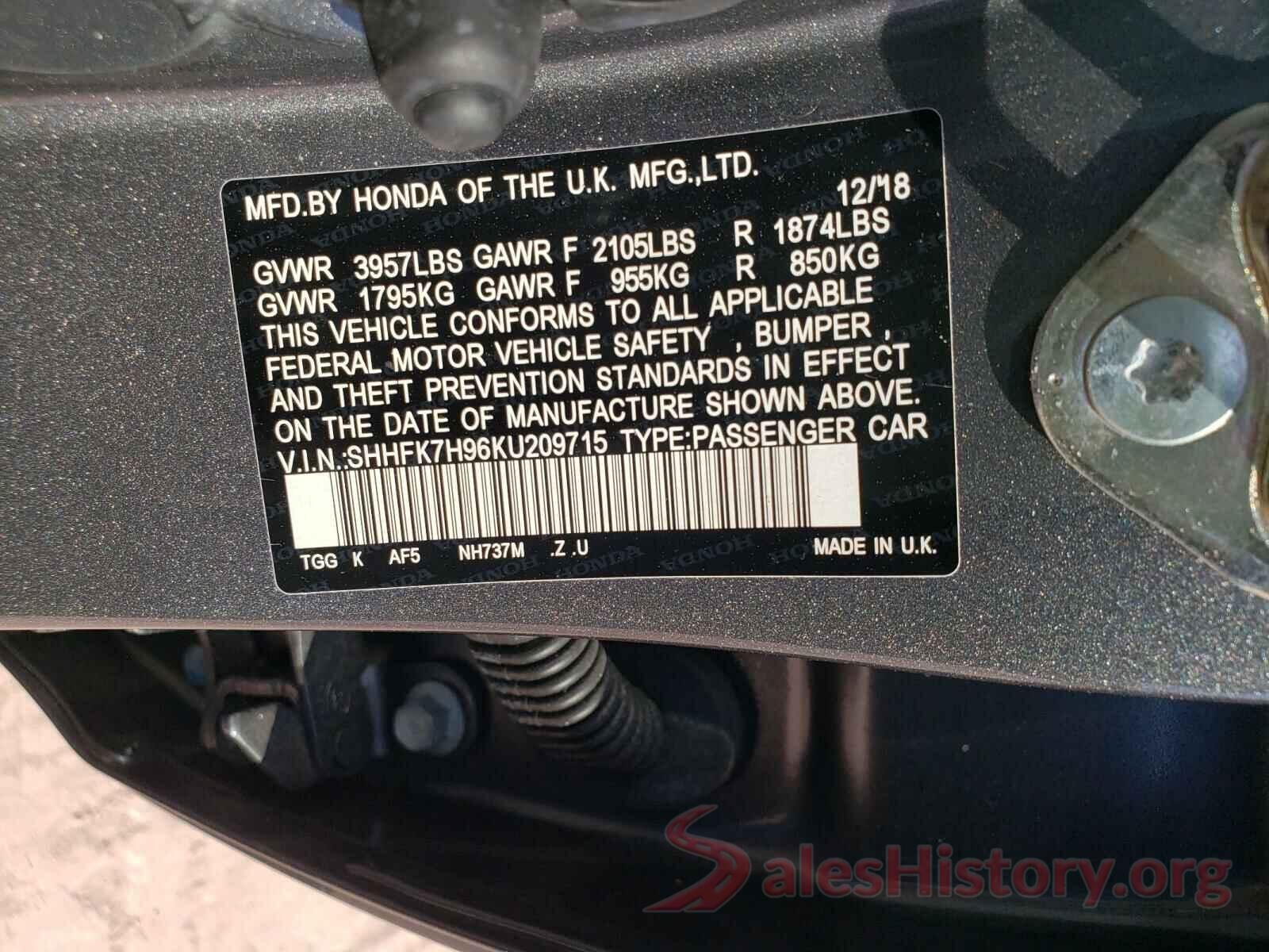 SHHFK7H96KU209715 2019 HONDA CIVIC