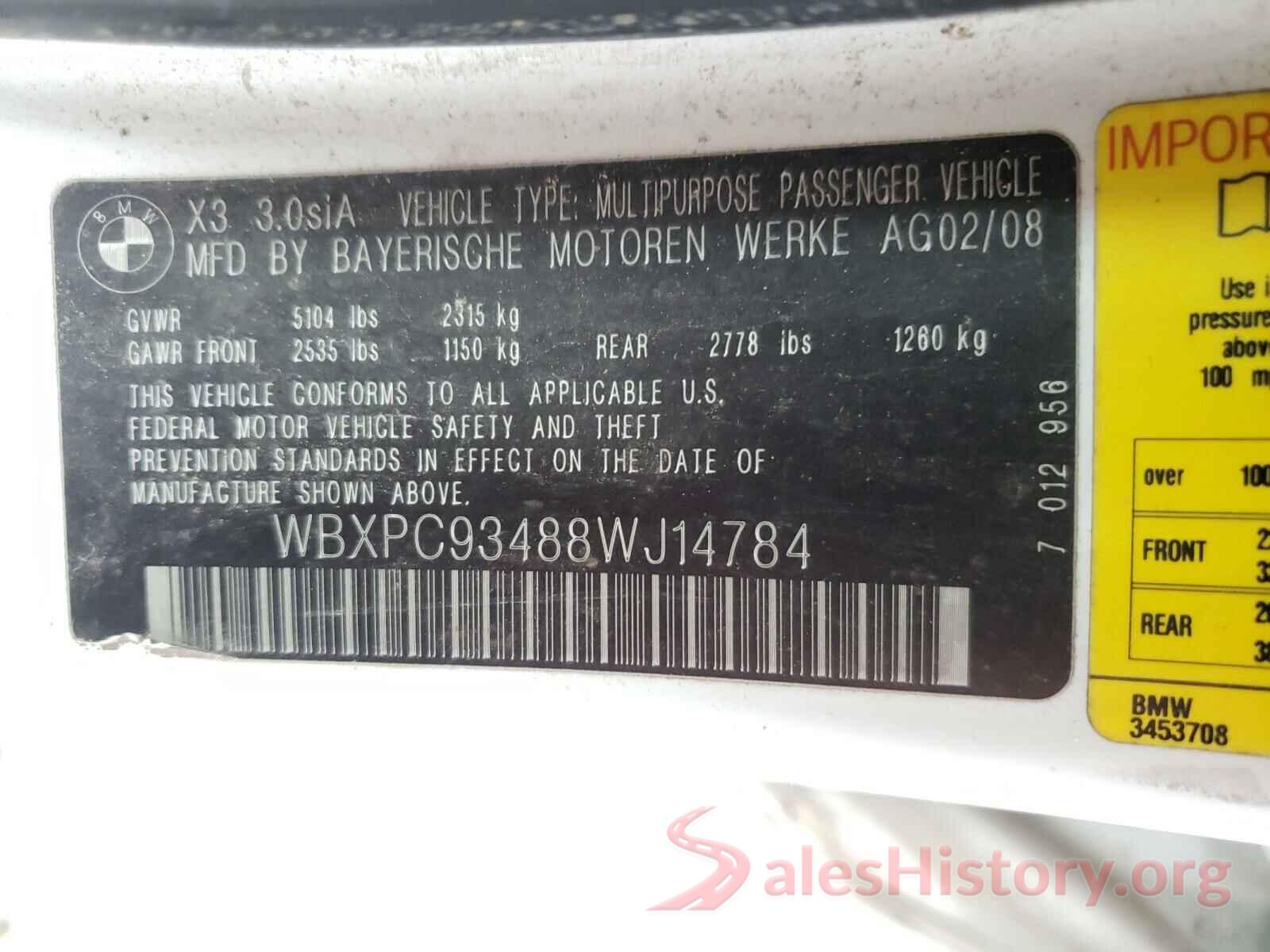 1FAHP2F89GG110737 2008 BMW X3