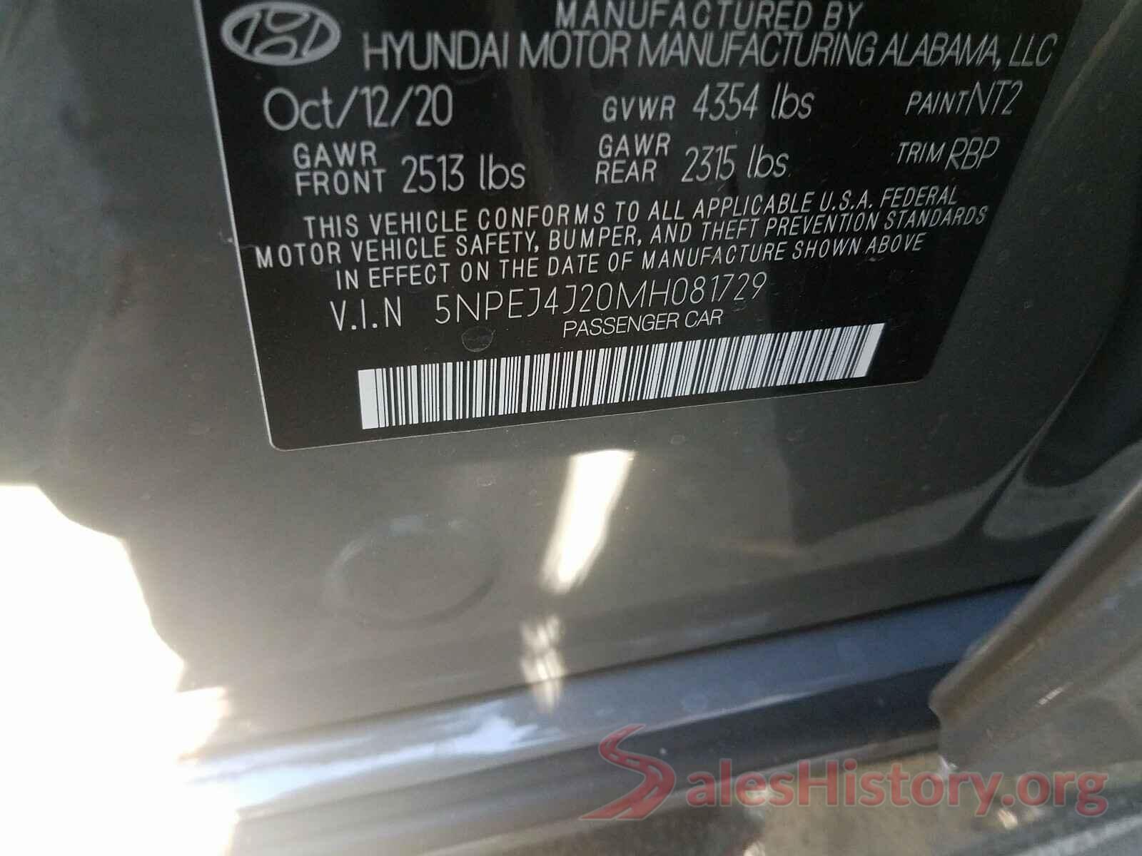 5NPEJ4J20MH081729 2021 HYUNDAI SONATA