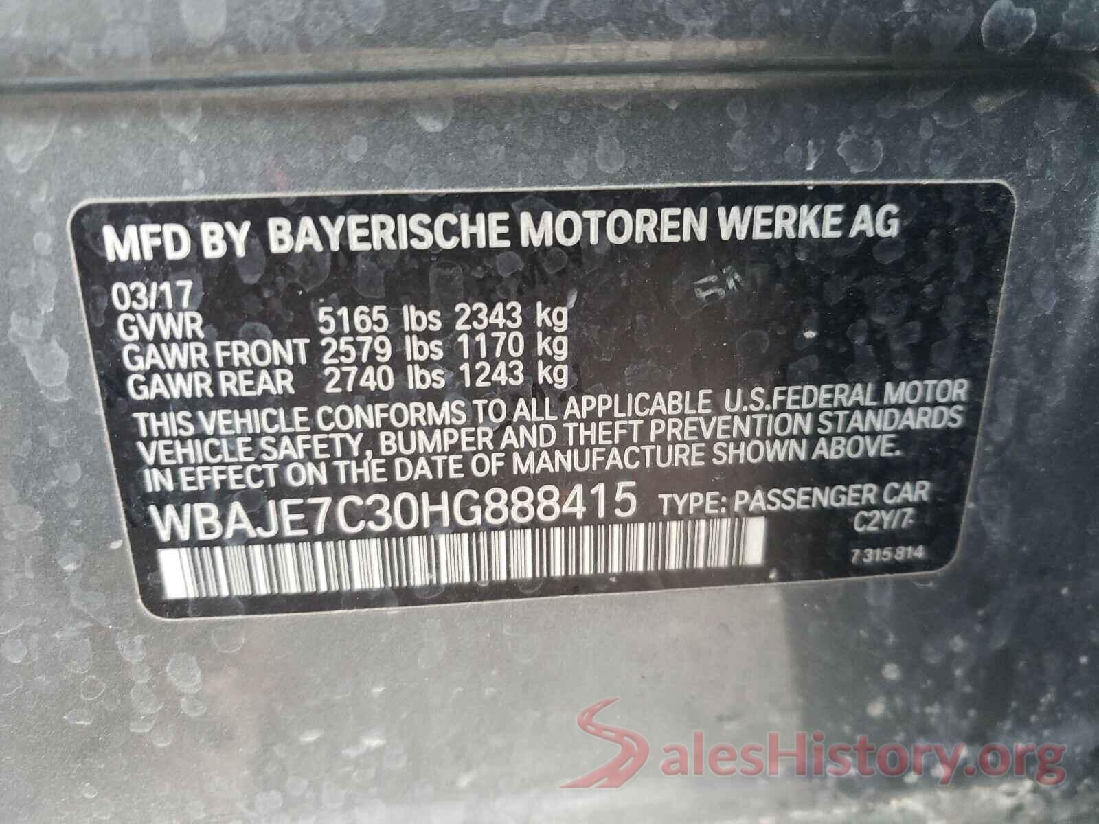 WBAJE7C30HG888415 2017 BMW 5 SERIES