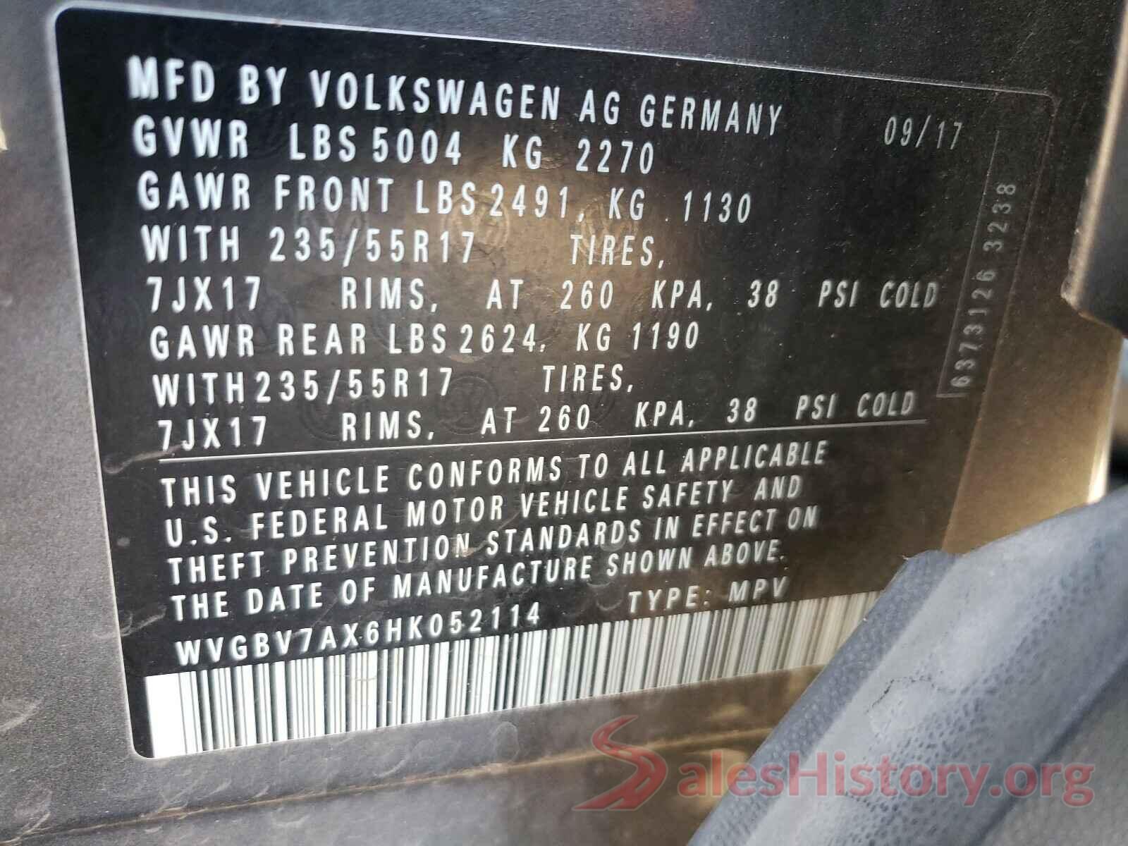 WVGBV7AX6HK052114 2017 VOLKSWAGEN TIGUAN