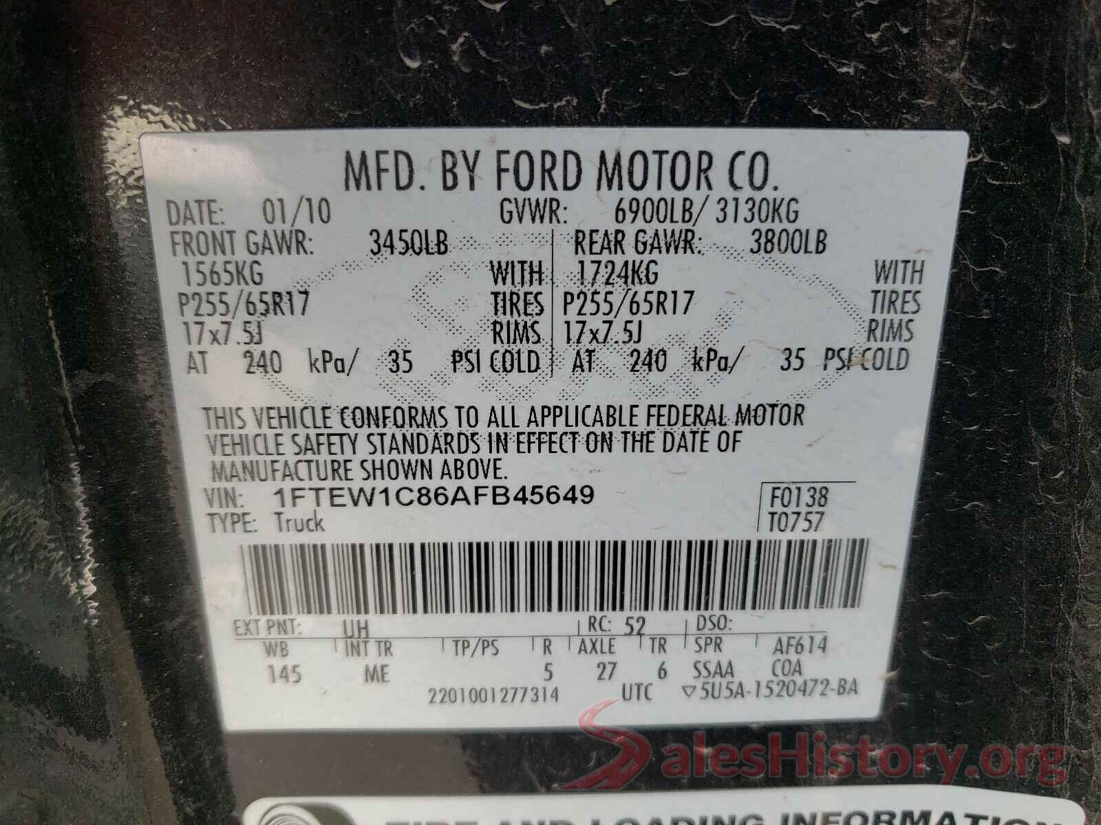 1HGCR2F91GA153464 2010 FORD F150