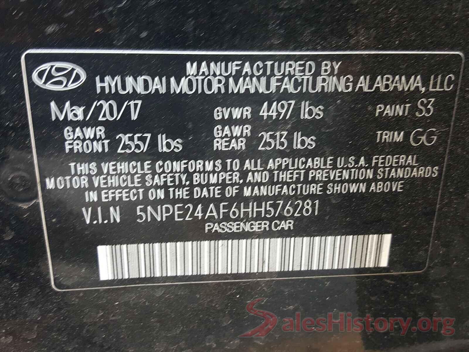 5NPE24AF6HH576281 2017 HYUNDAI SONATA