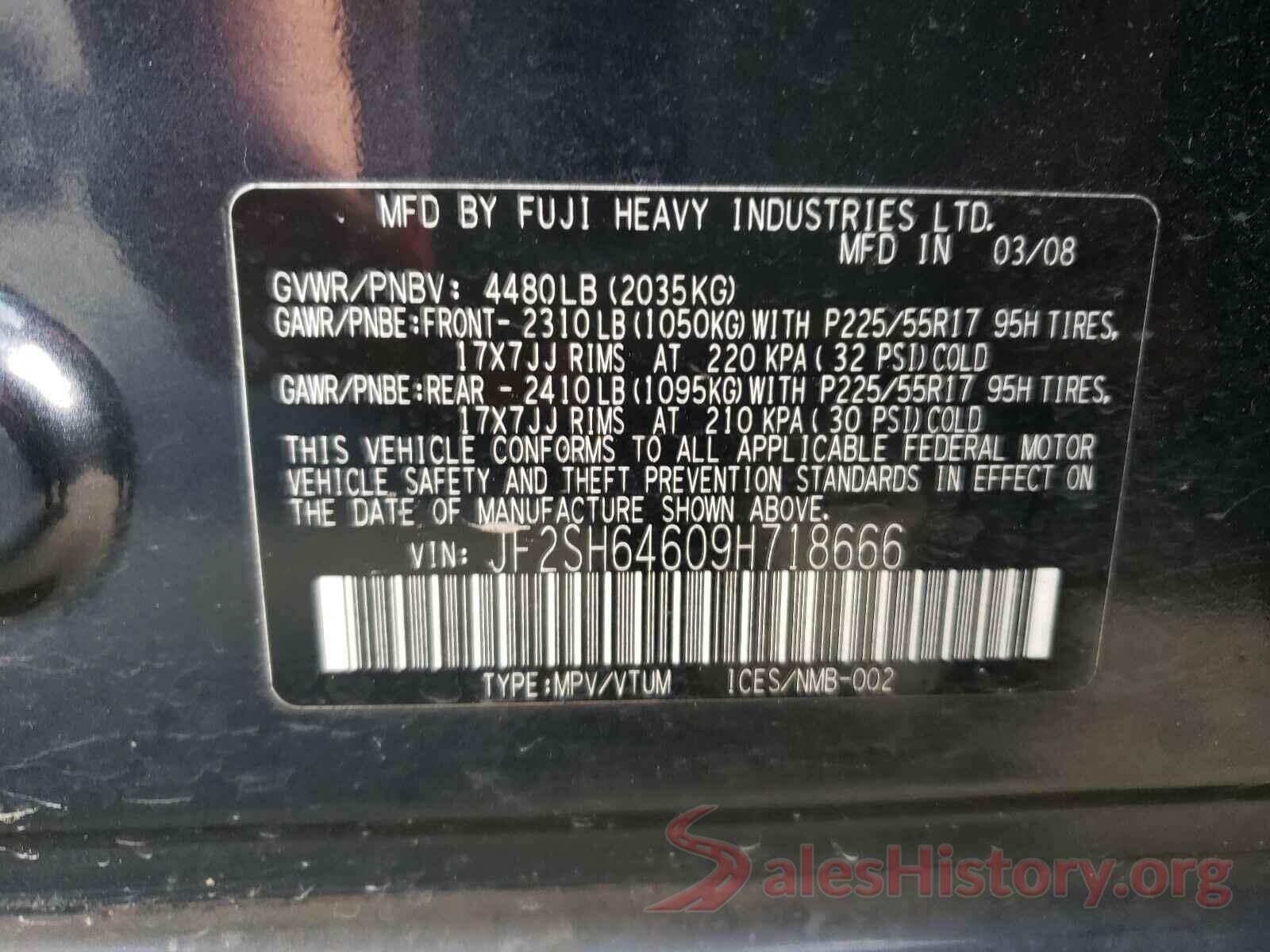 2T3WFREV3GW291438 2009 SUBARU FORESTER