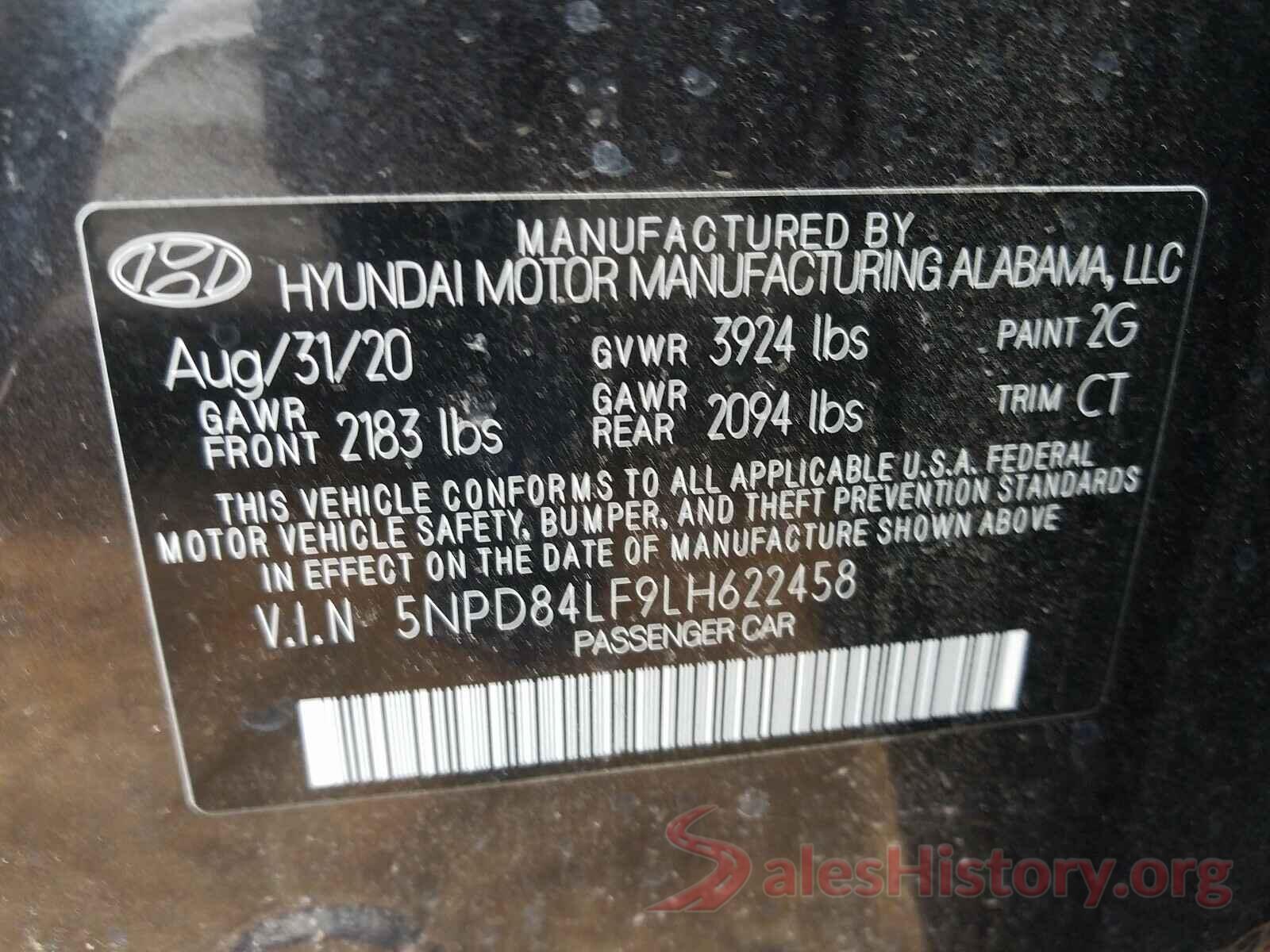 5NPD84LF9LH622458 2020 HYUNDAI ELANTRA