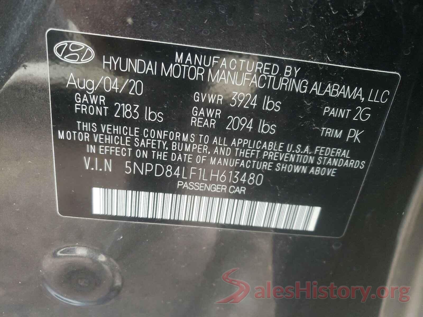 5NPD84LF1LH613480 2020 HYUNDAI ELANTRA