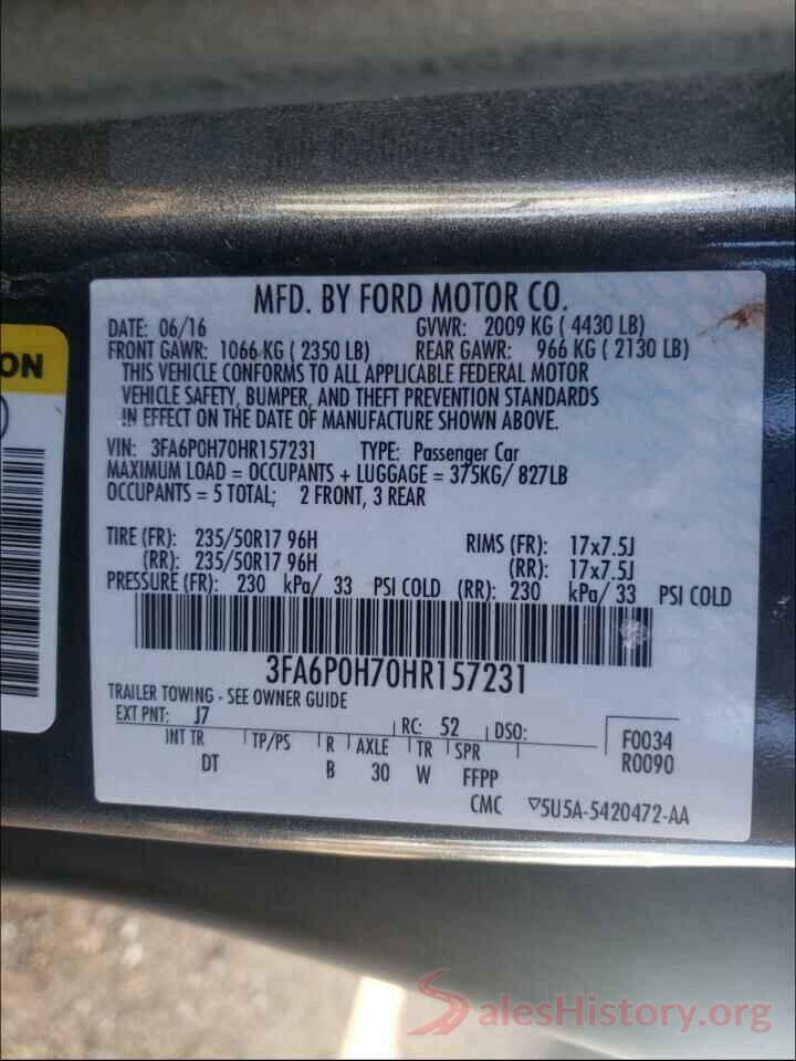 3FA6P0H70HR157231 2017 FORD FUSION