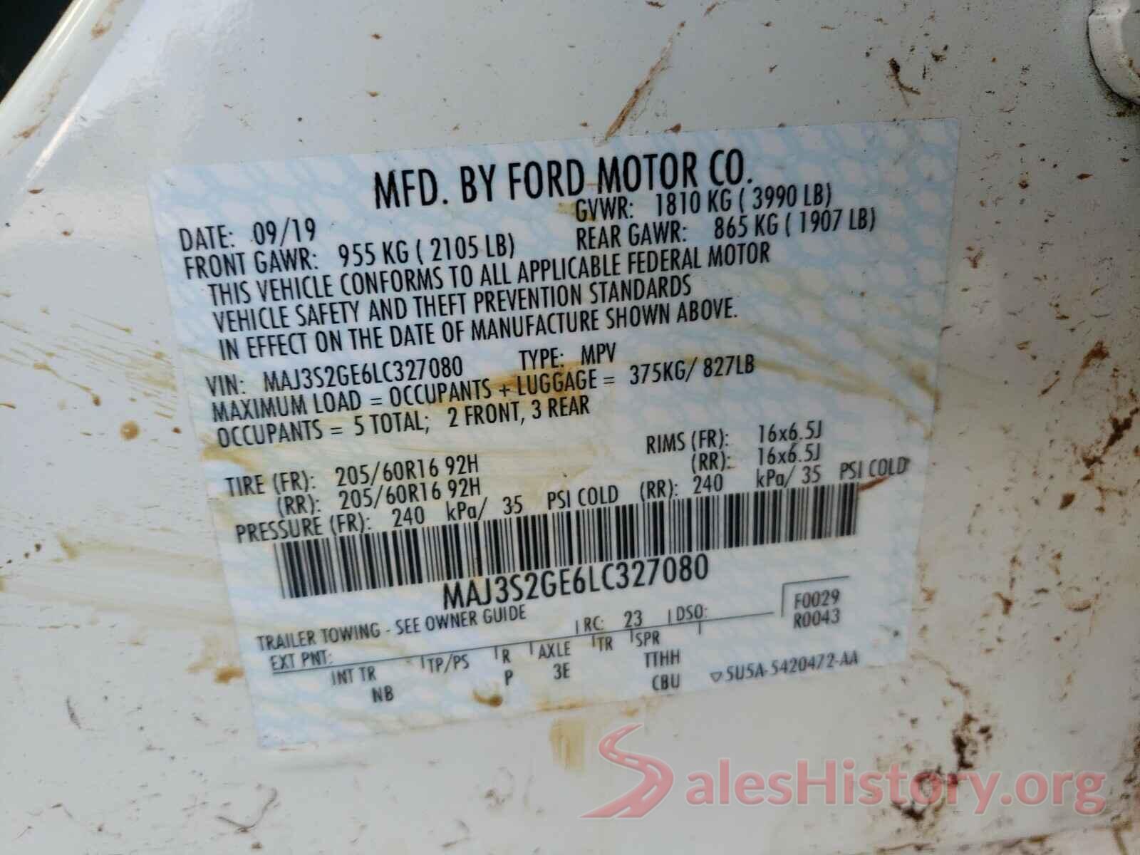 MAJ3S2GE6LC327080 2020 FORD ALL OTHER