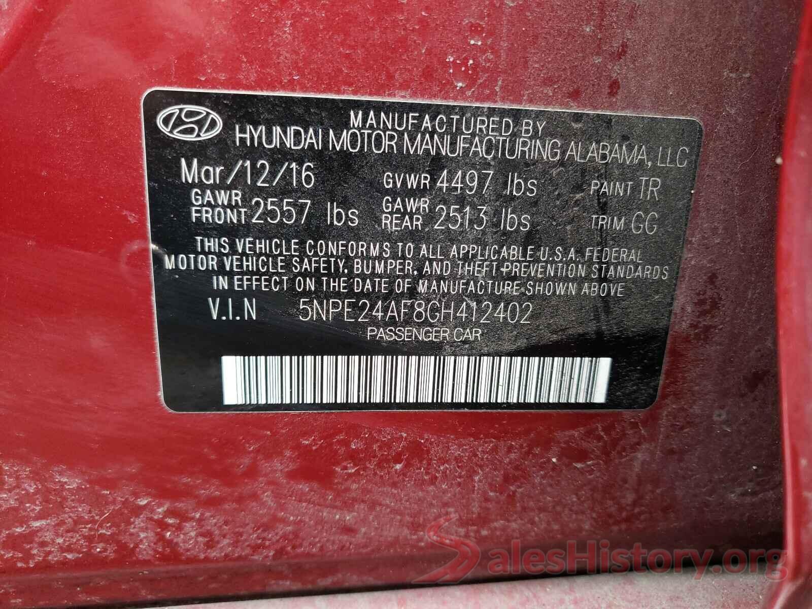 5NPE24AF8GH412402 2016 HYUNDAI SONATA