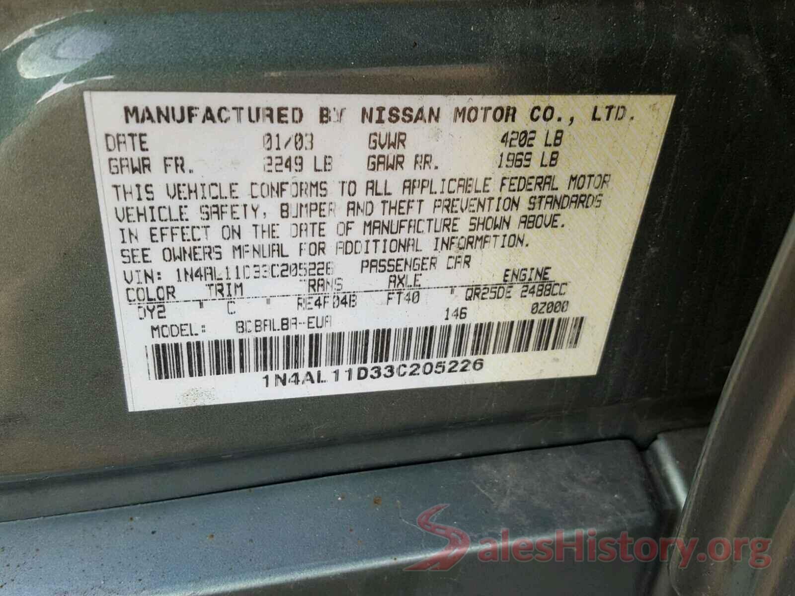 3N1CP5BV7LL524481 2003 NISSAN ALTIMA BAS