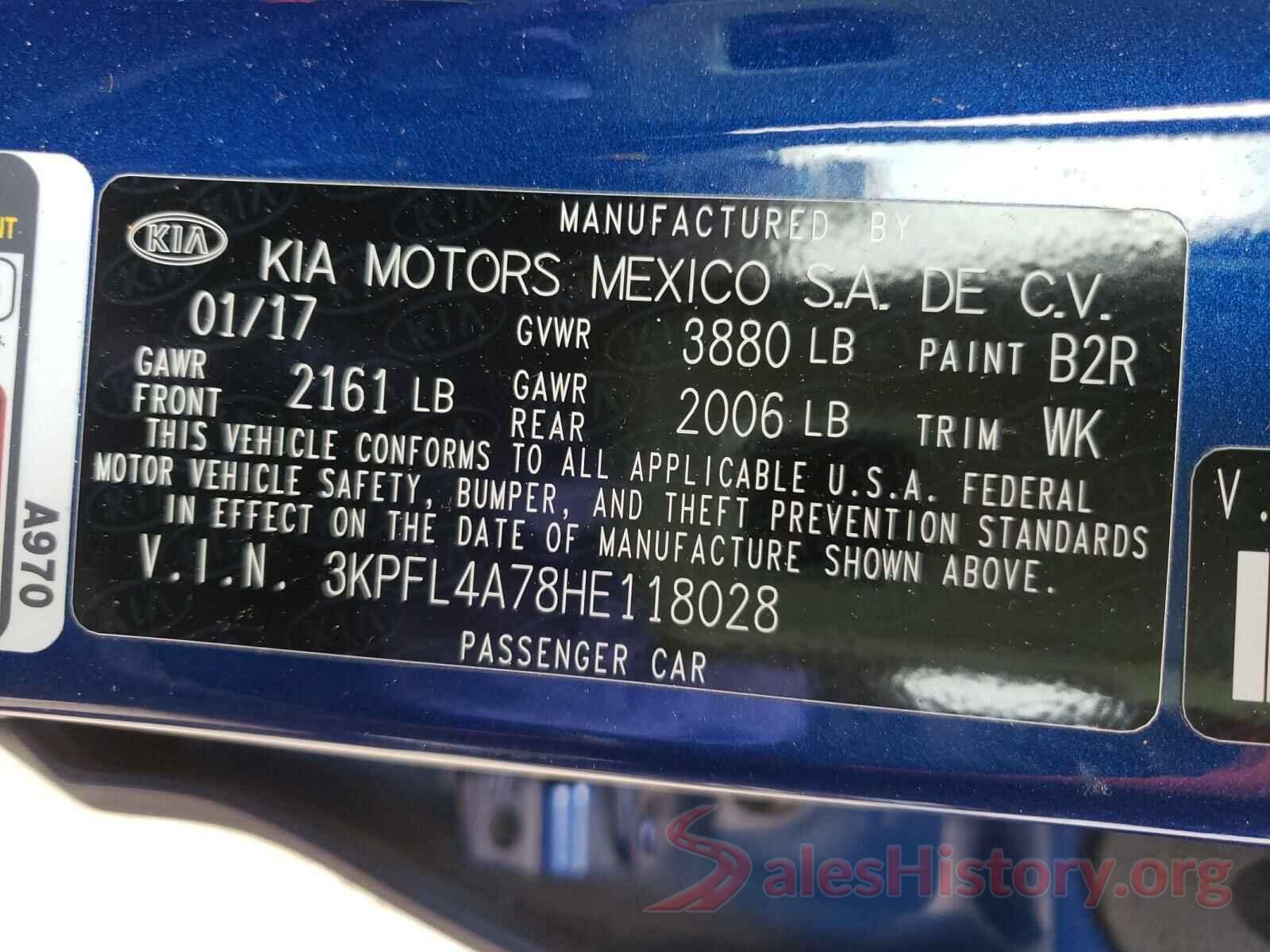 3KPFL4A78HE118028 2017 KIA FORTE