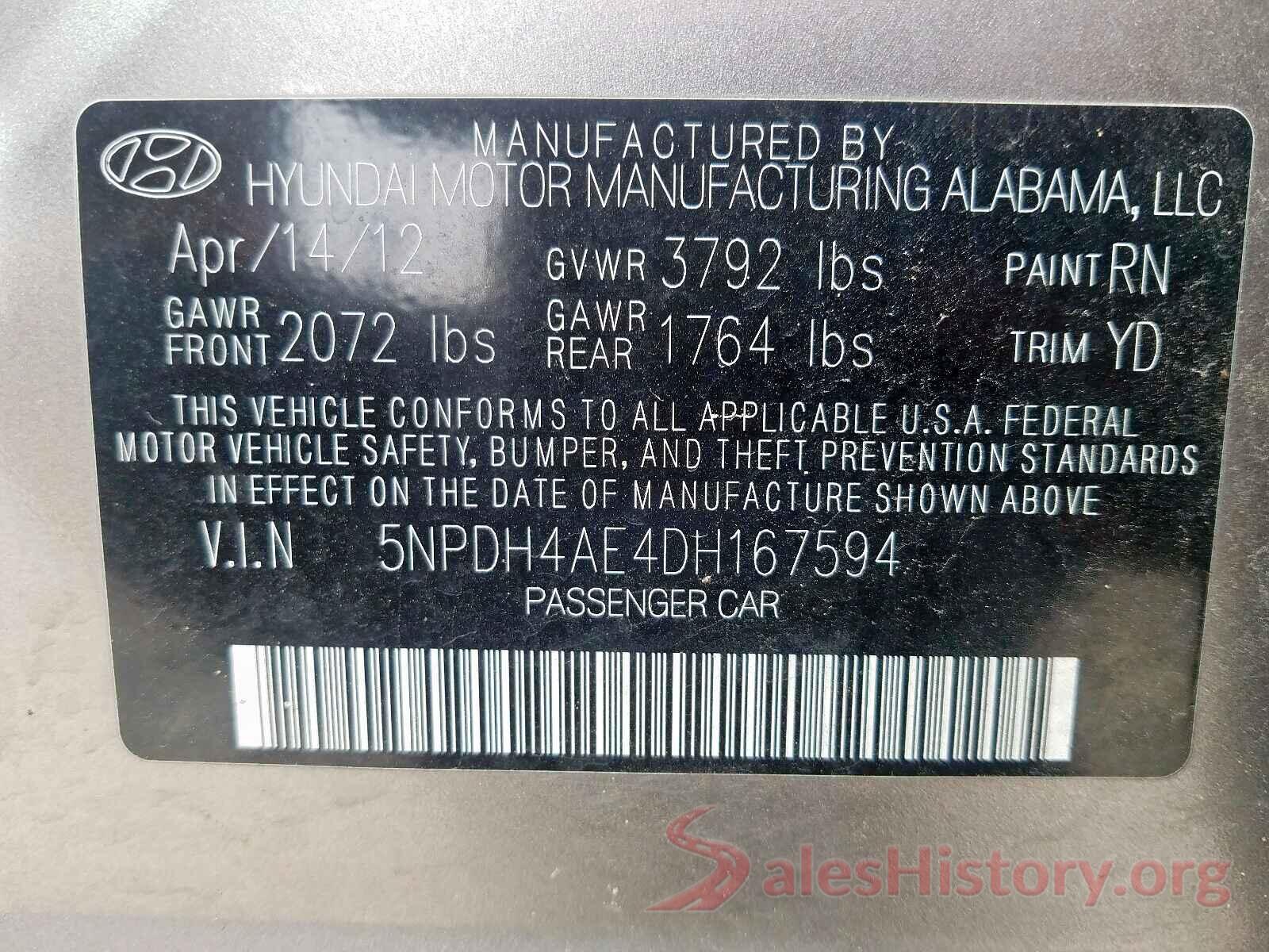 5XXGT4L33JG198673 2013 HYUNDAI ELANTRA