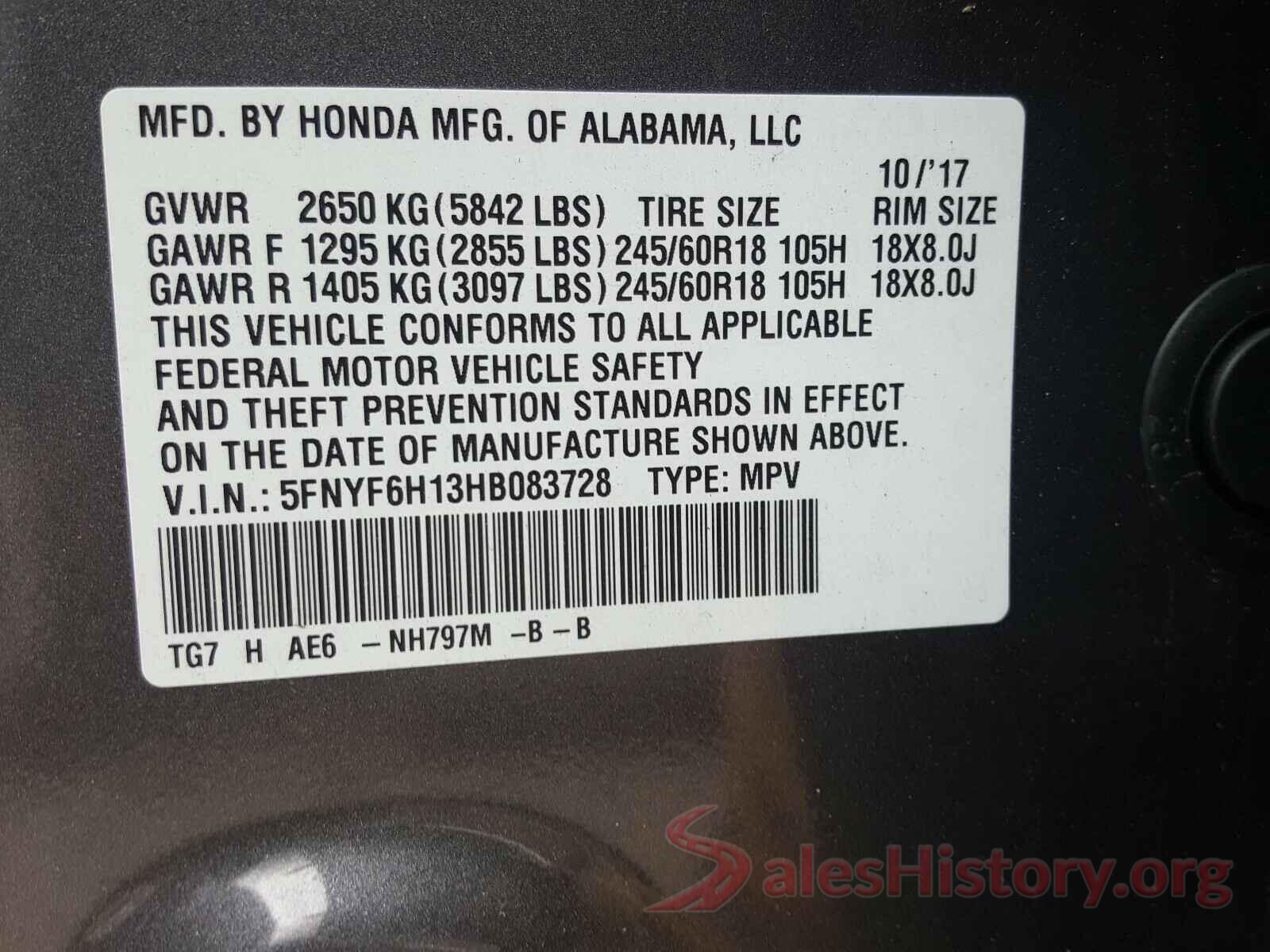 1N4BL4BV4LC201022 2017 HONDA PILOT