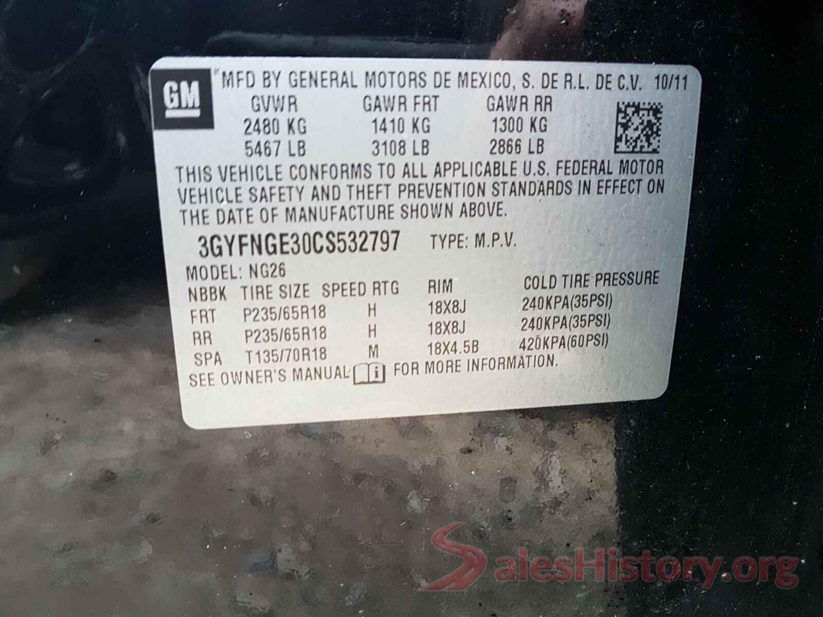 3N1CP5CU6KL545374 2012 CADILLAC SRX