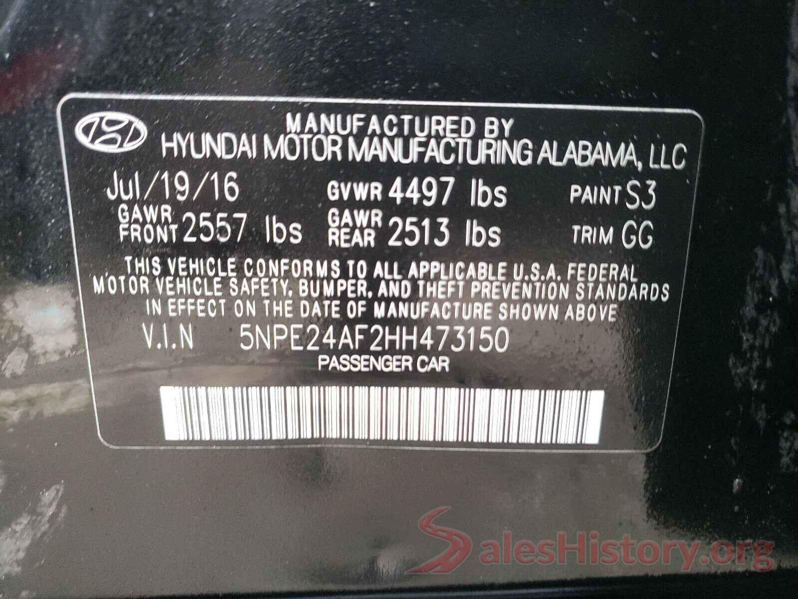 5NPE24AF2HH473150 2017 HYUNDAI SONATA