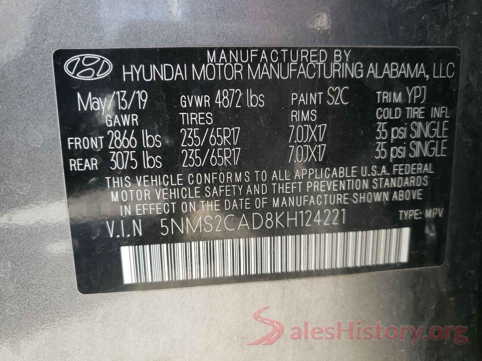 5NMS2CAD8KH124221 2019 HYUNDAI SANTA FE