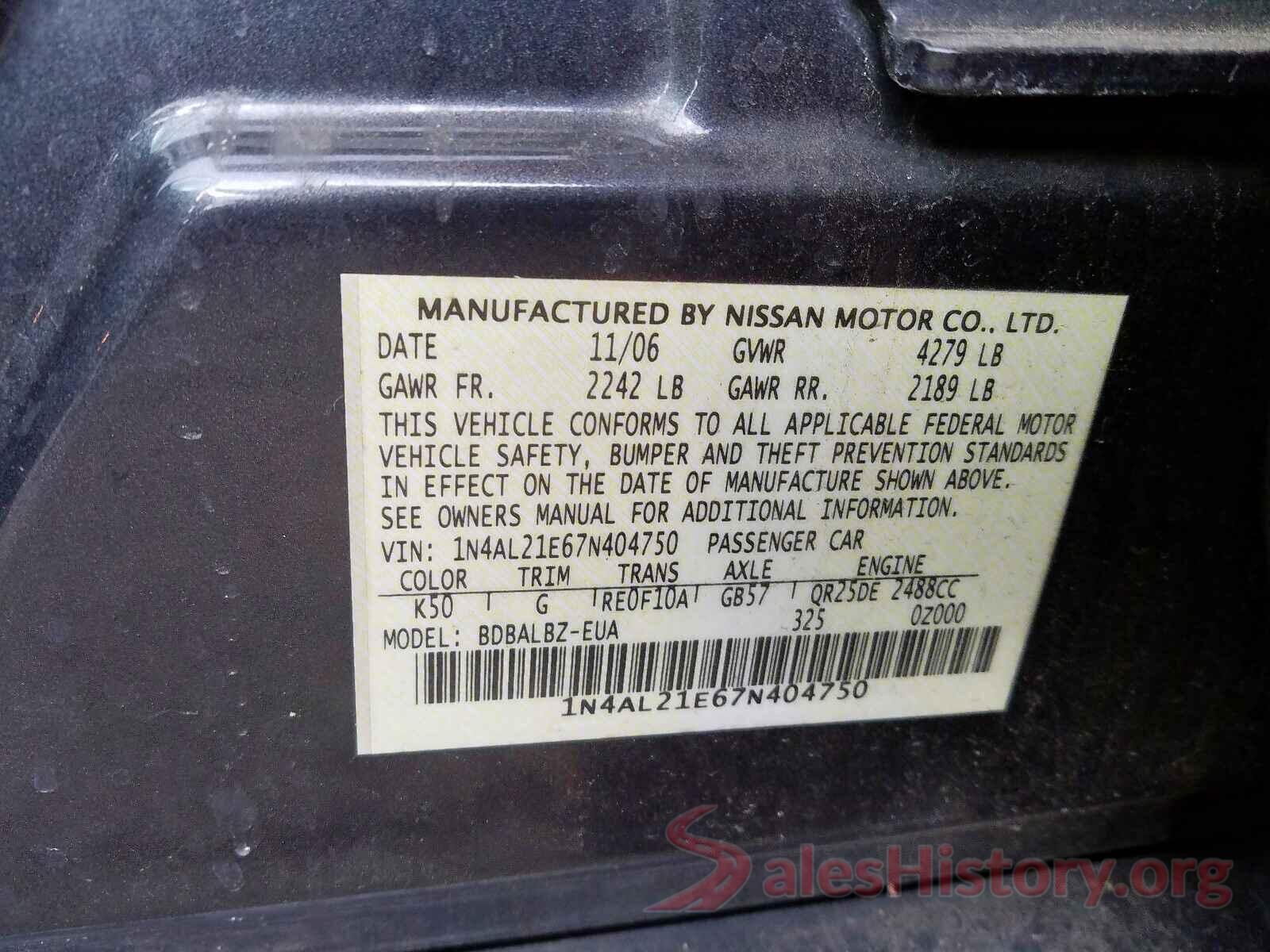 3N1AB8BV6MY260763 2007 NISSAN ALTIMA