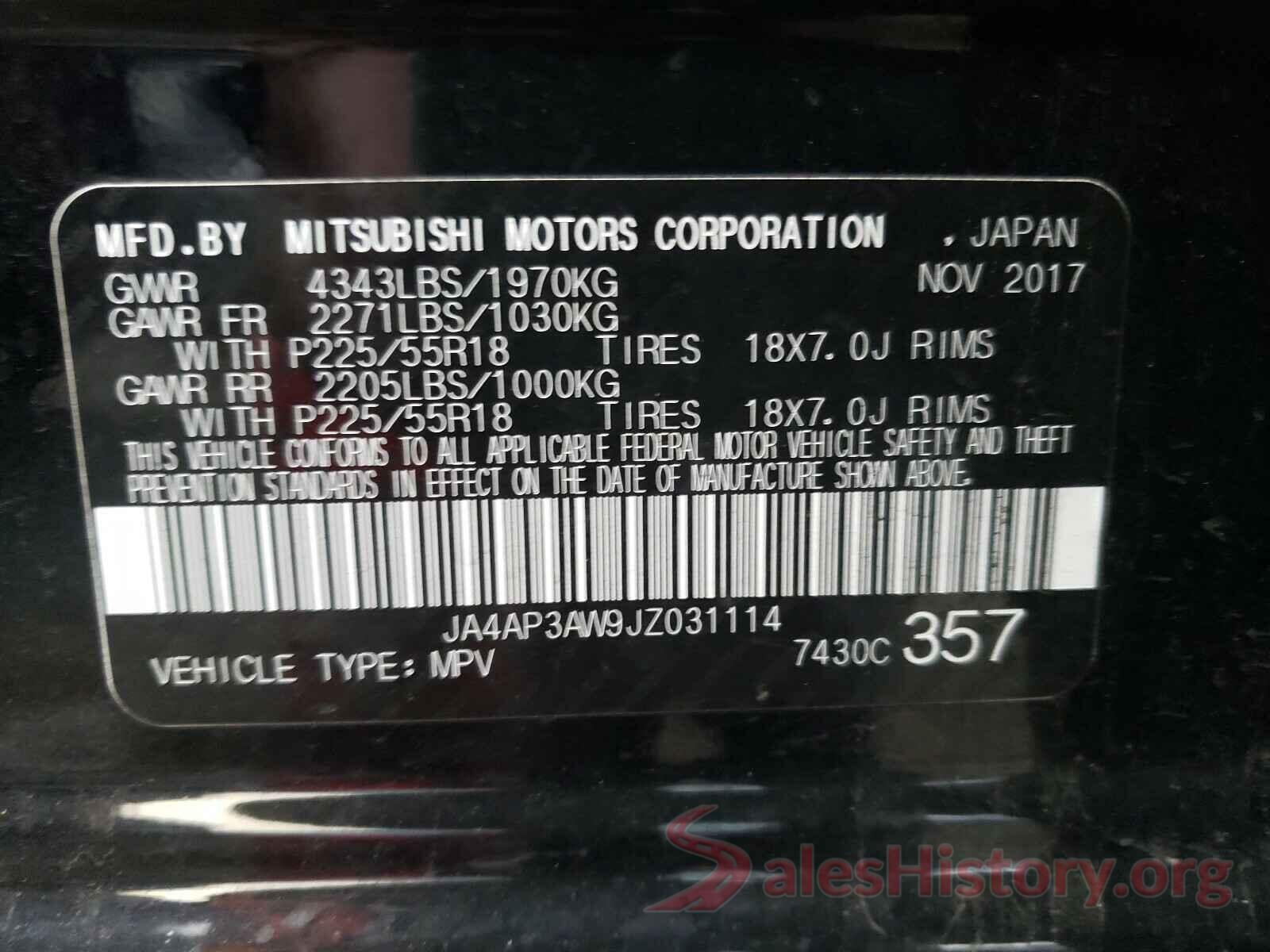 JA4AP3AW9JZ031114 2018 MITSUBISHI OUTLANDER