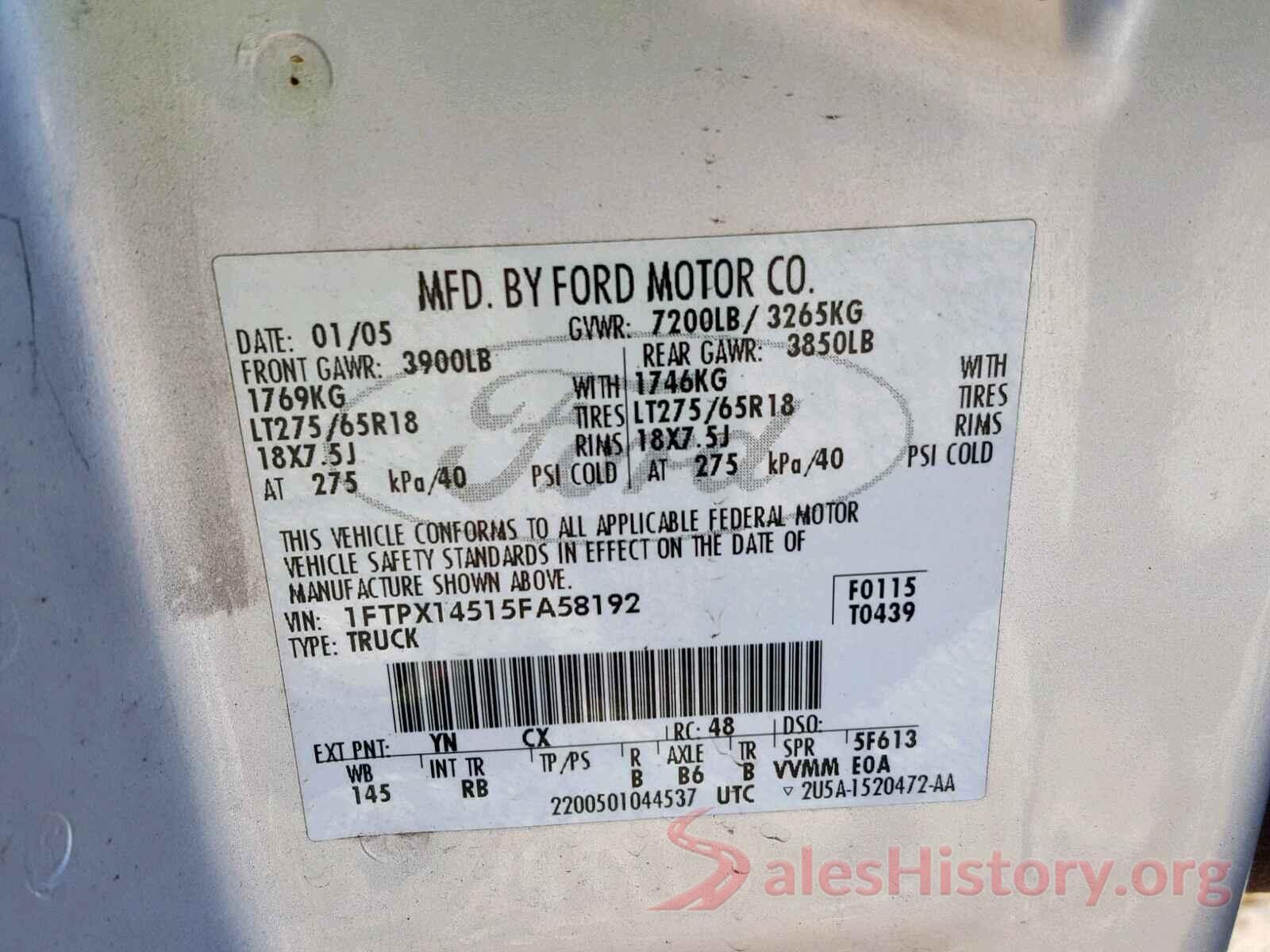 WDDUG6GB1LA502804 2005 FORD F150