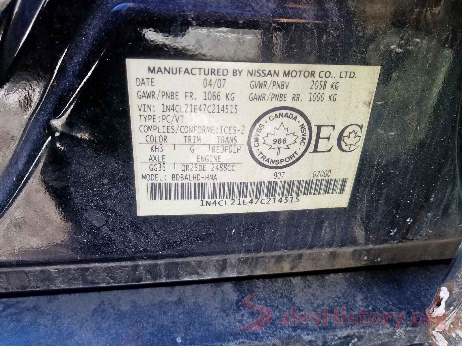 5TDYK3DCXGS722182 2007 NISSAN ALTIMA