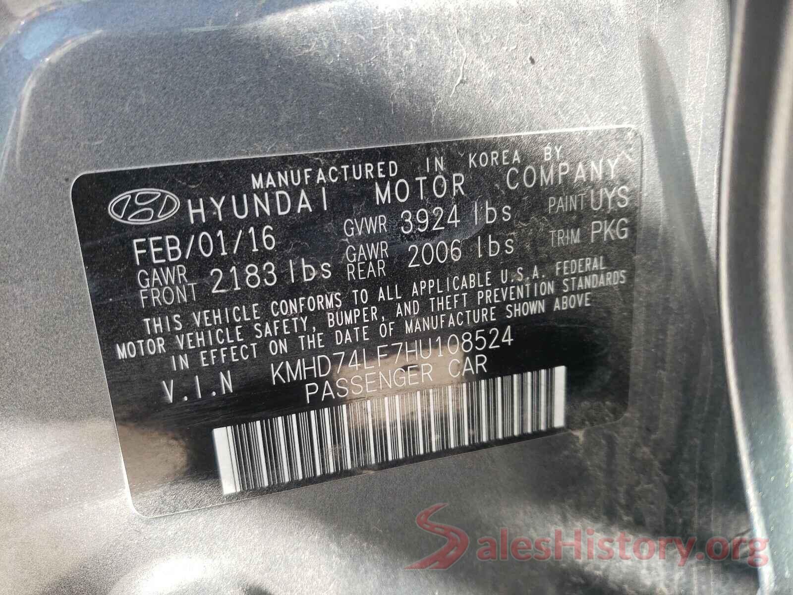 KMHD74LF7HU108524 2017 HYUNDAI ELANTRA