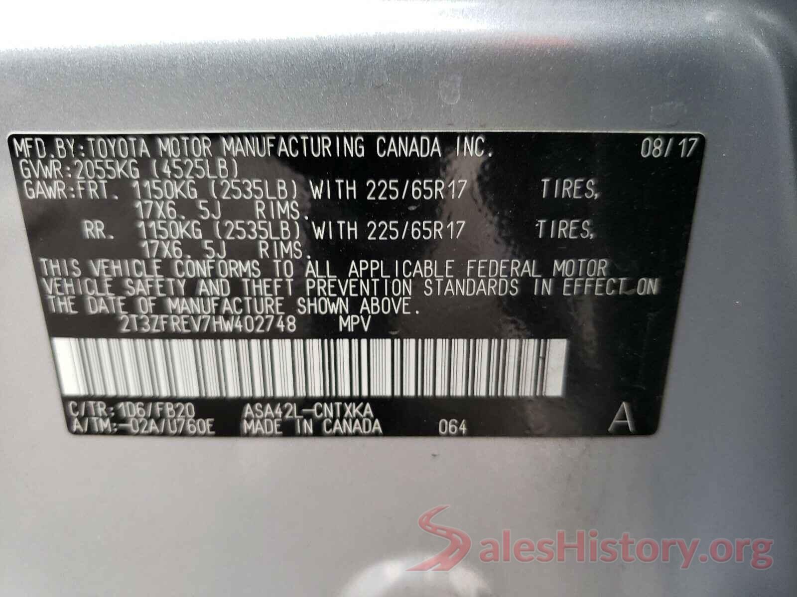 2T3ZFREV7HW402748 2017 TOYOTA RAV4