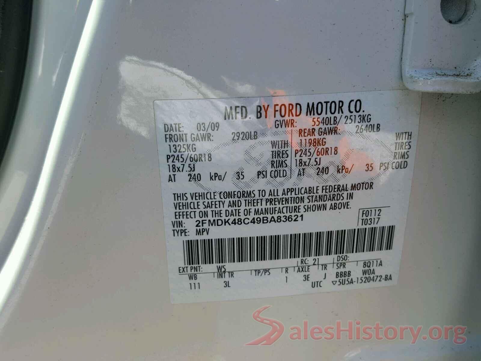 JM1GJ1U55G1421448 2009 FORD EDGE